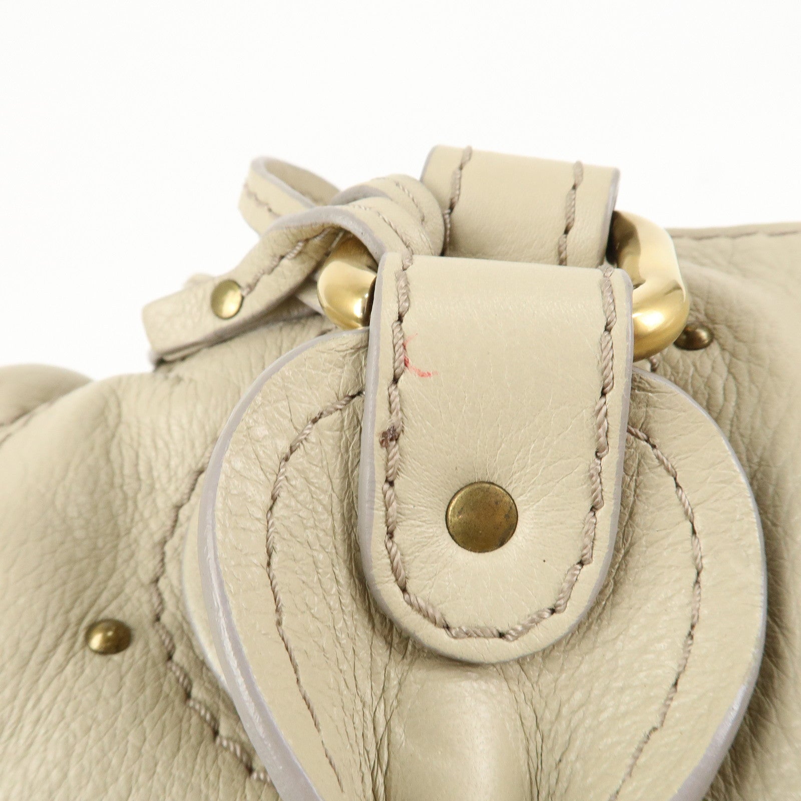 Chloe Paddington Leather Medium Hand Bag Shoulder Bag Beige Used