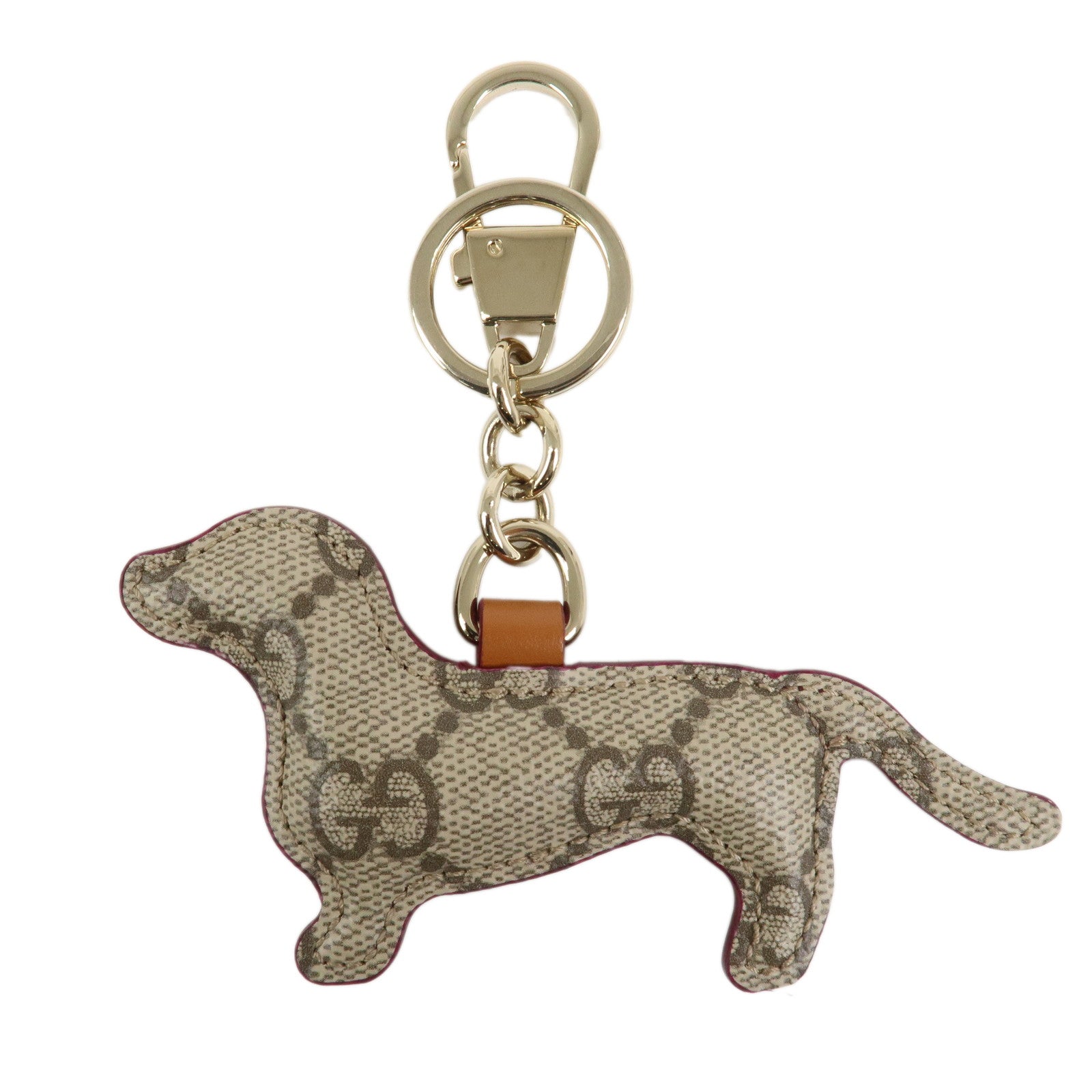 GUCCI GG Emblem Interlocking G Dog Shape Bag Charm Key Chain Beige