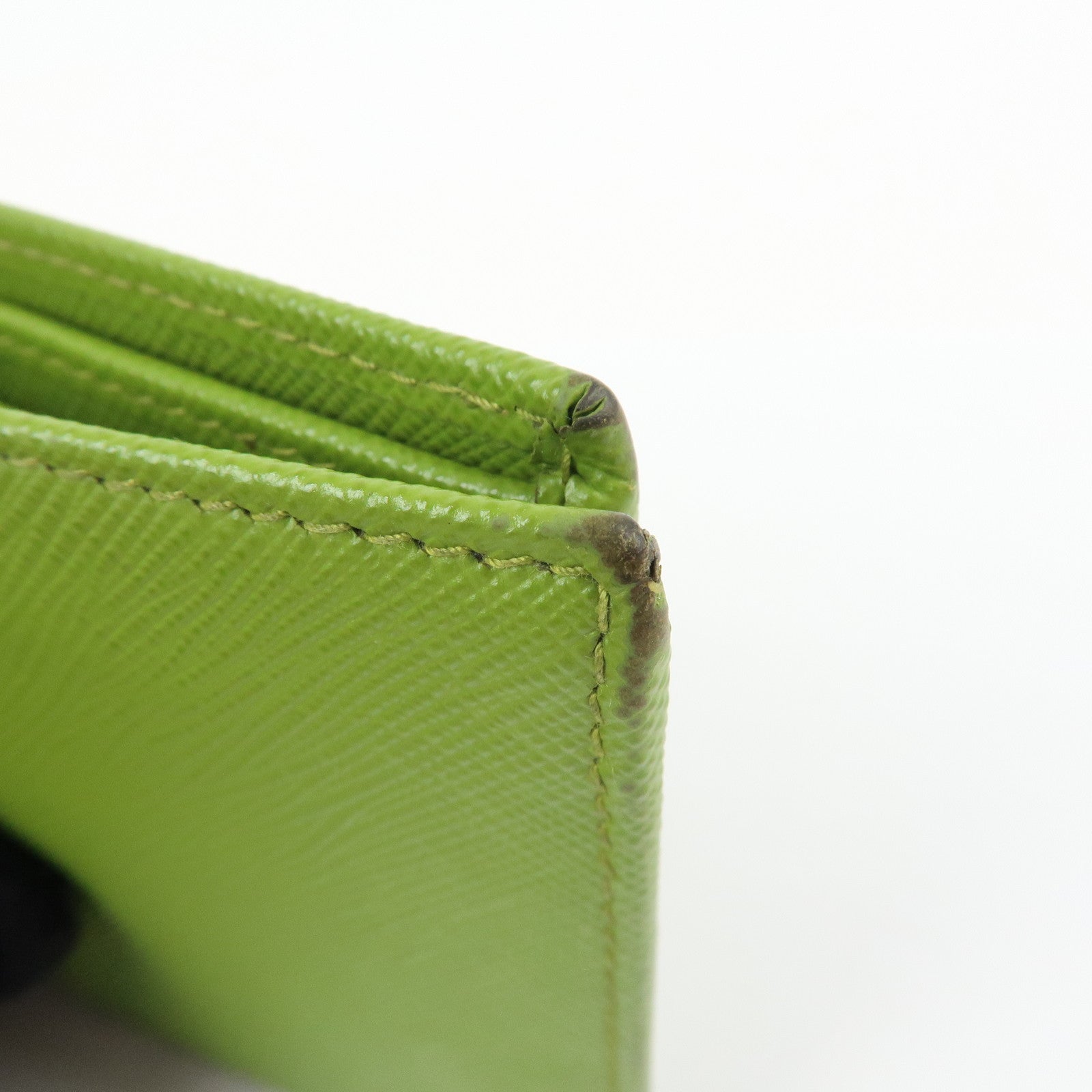 PRADA Triangle Logo Saffiano Leather Compact Wallet Light Green