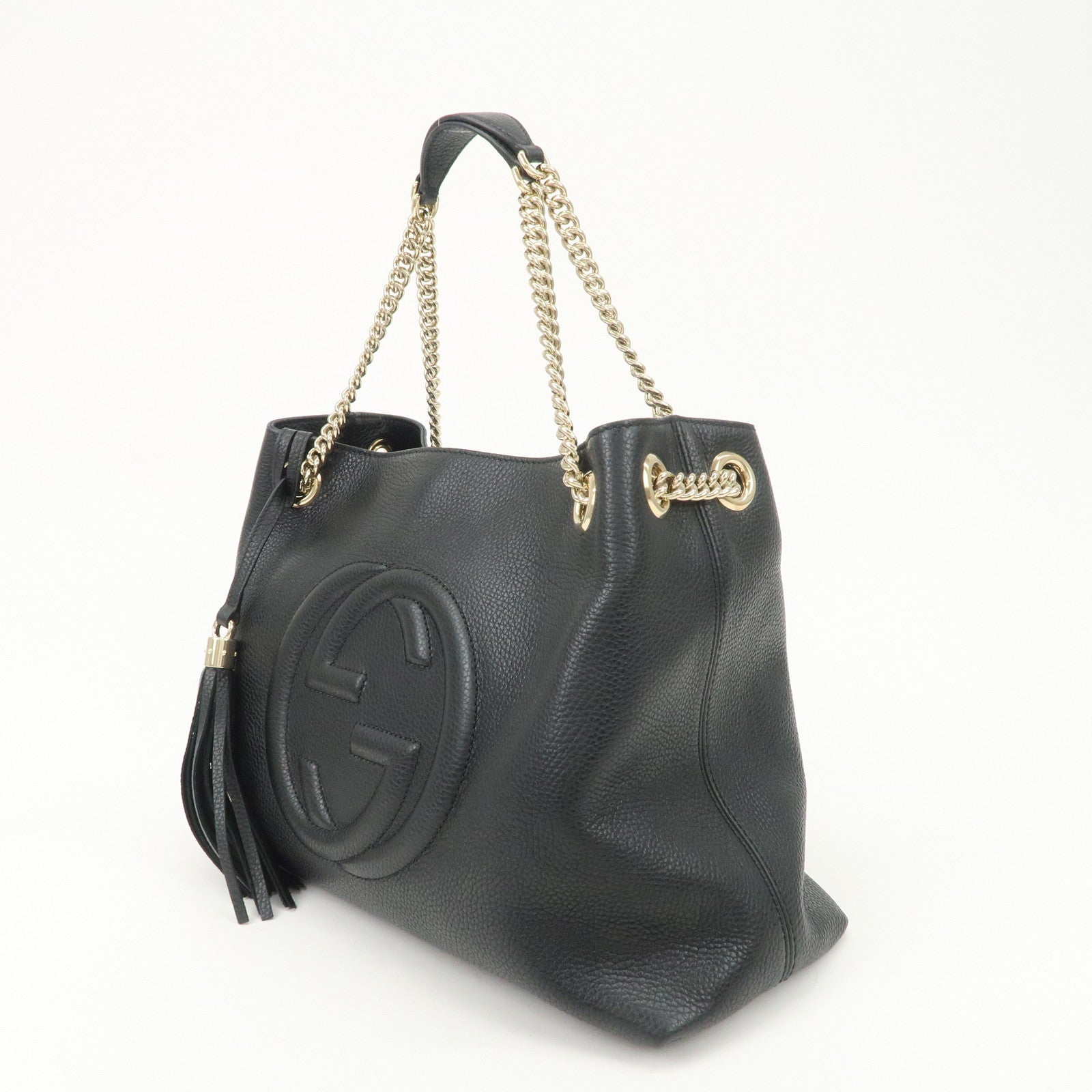 GUCCI SOHO Interlocking G Leather Chain Shoulder Bag Black 536196