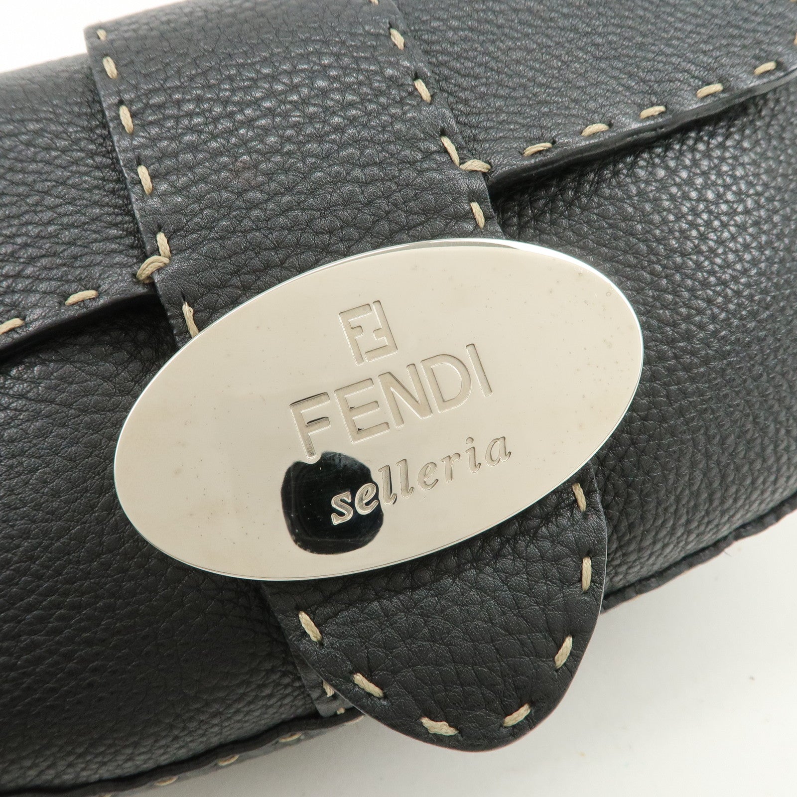 FENDI Seleria Leather Hand Bag Shoulder Bag Black 8BR430