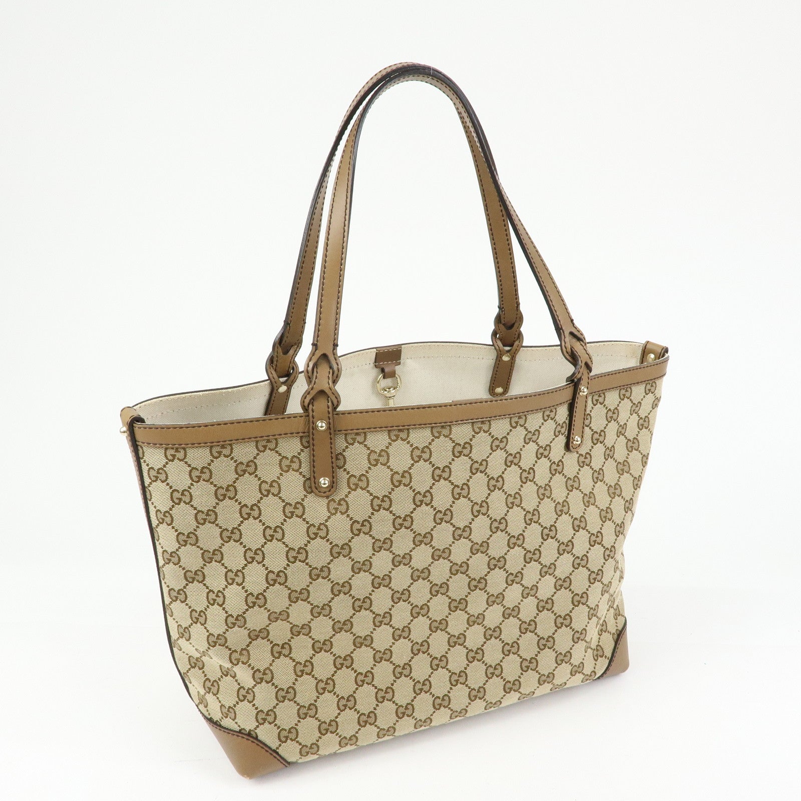 GUCCI GG Canvas Leather Tote Bag Shoulder Bag Beige 247209