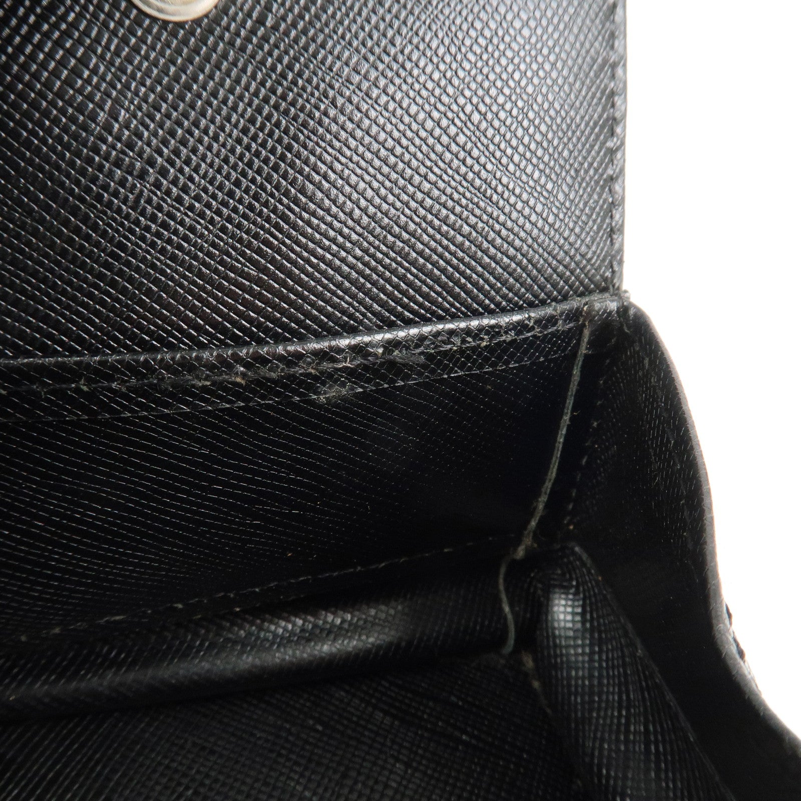 PRADA Triangle Logo Nylon Saffiano Leather Coin Case Black M634