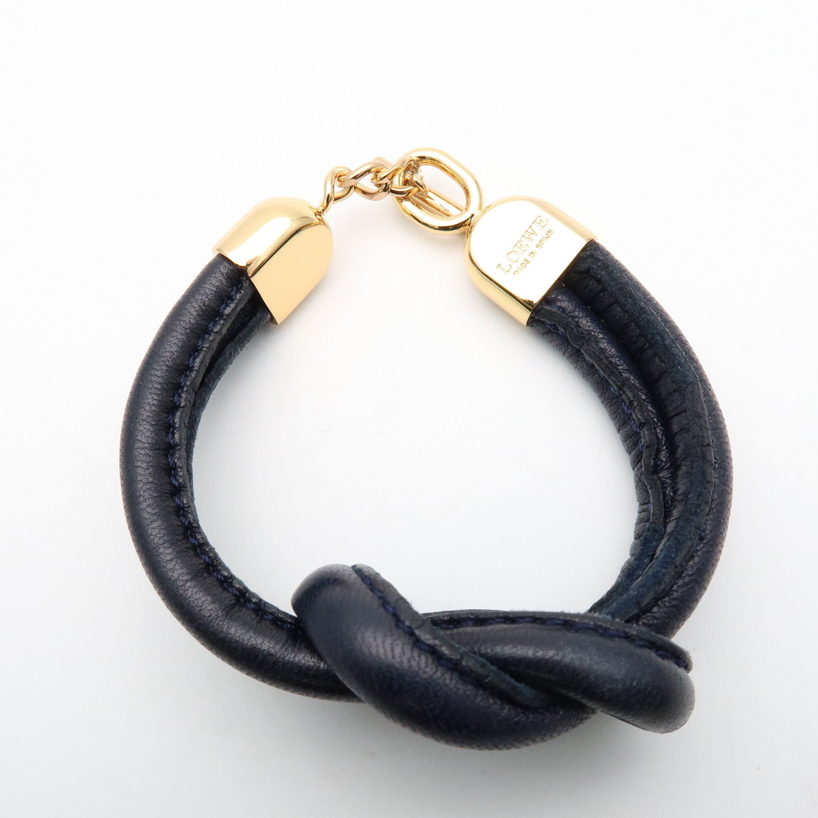 LOEWE Anagram Leather Metal Bracelet Navy Gold