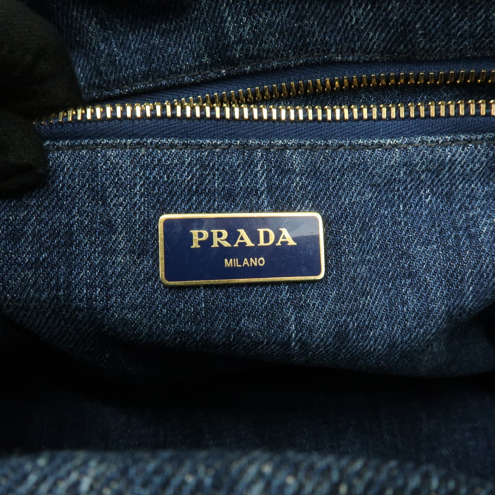 PRADA Triangle Logo Canapa Denim Tote Bag Hand Bag Denim Blue