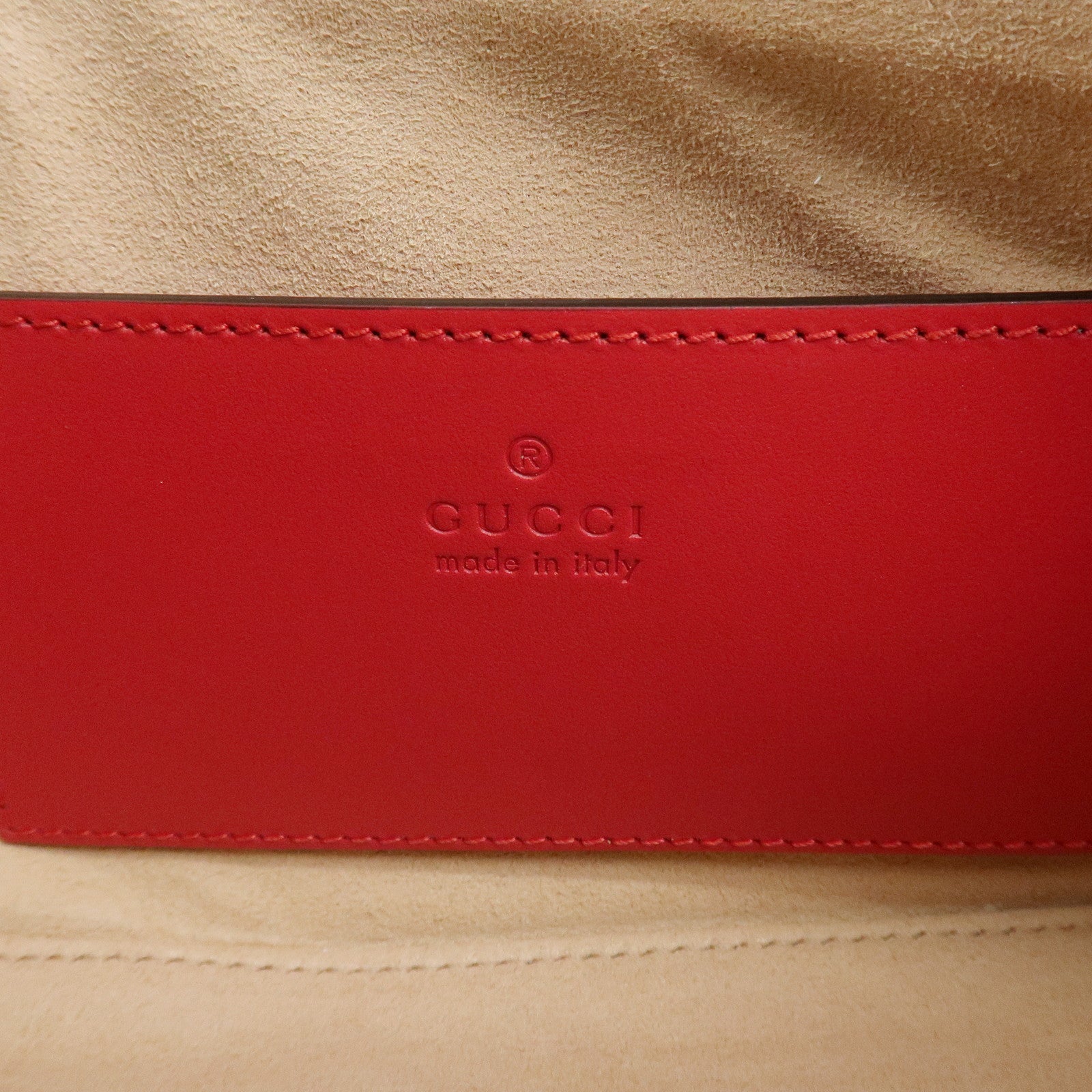 GUCCI GG Marmont Boat Bag Leather Shoulder Bag Red 739166