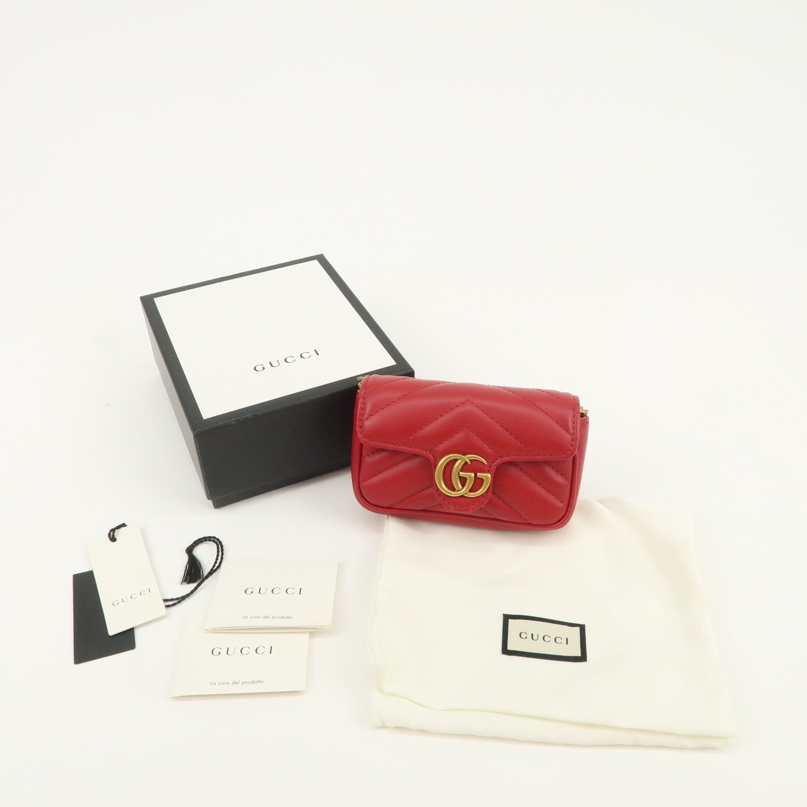 GUCCI GG Marmont Leather Chain Hand Bag Pouch Red 575161
