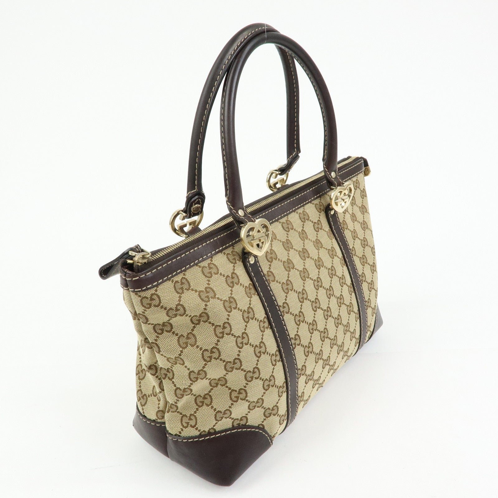 GUCCI Interlocking G Lovely Canvas Tote Bag Beige Brown 257069