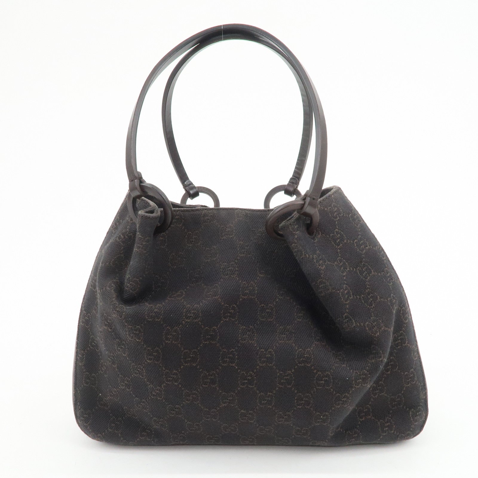 GUCCI GG Monogram Canvas Leather Tote Shoulder Bag Brown 101919