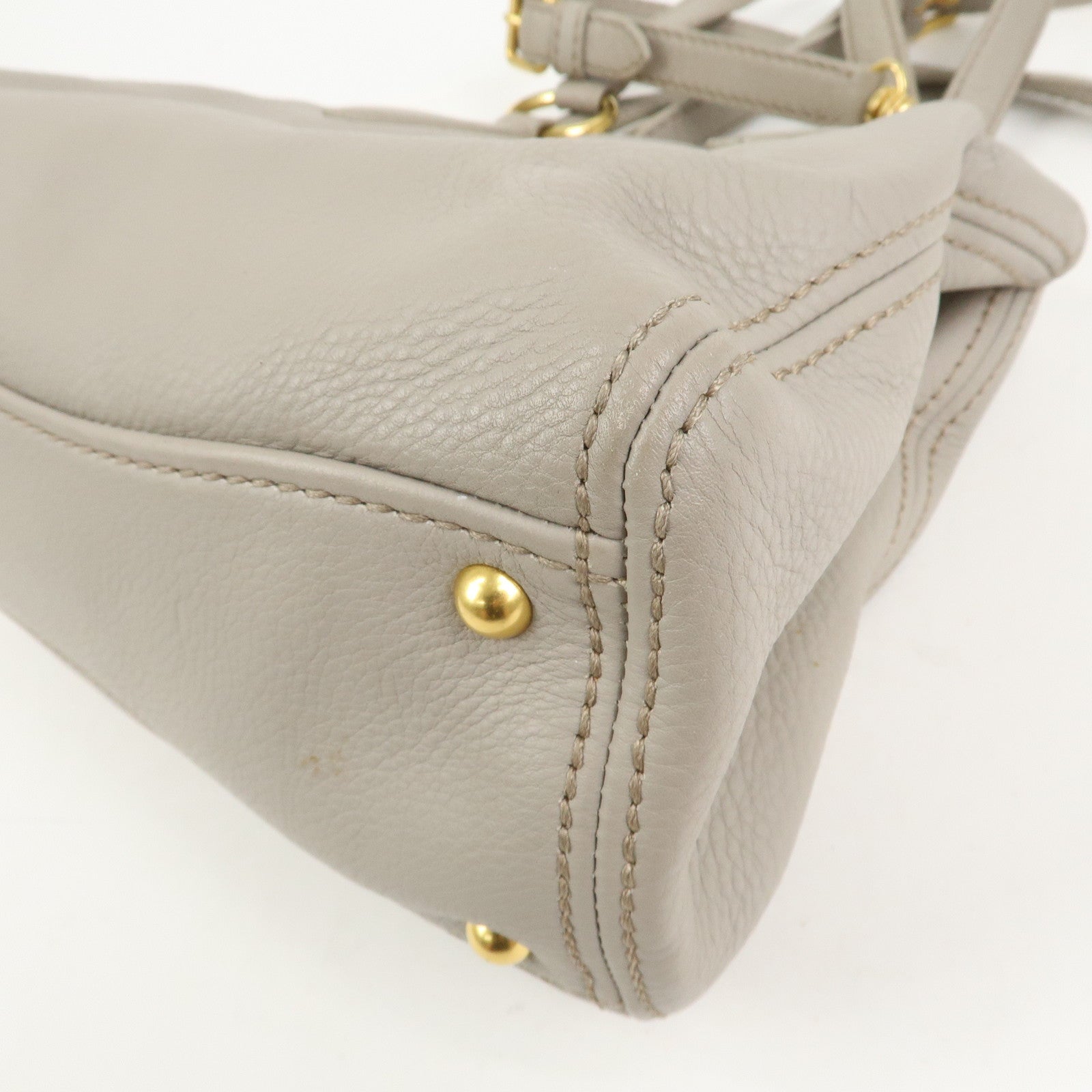 MIU MIU Logo Leather 2Way Bag Hand Bag Shoulder Bag Gray