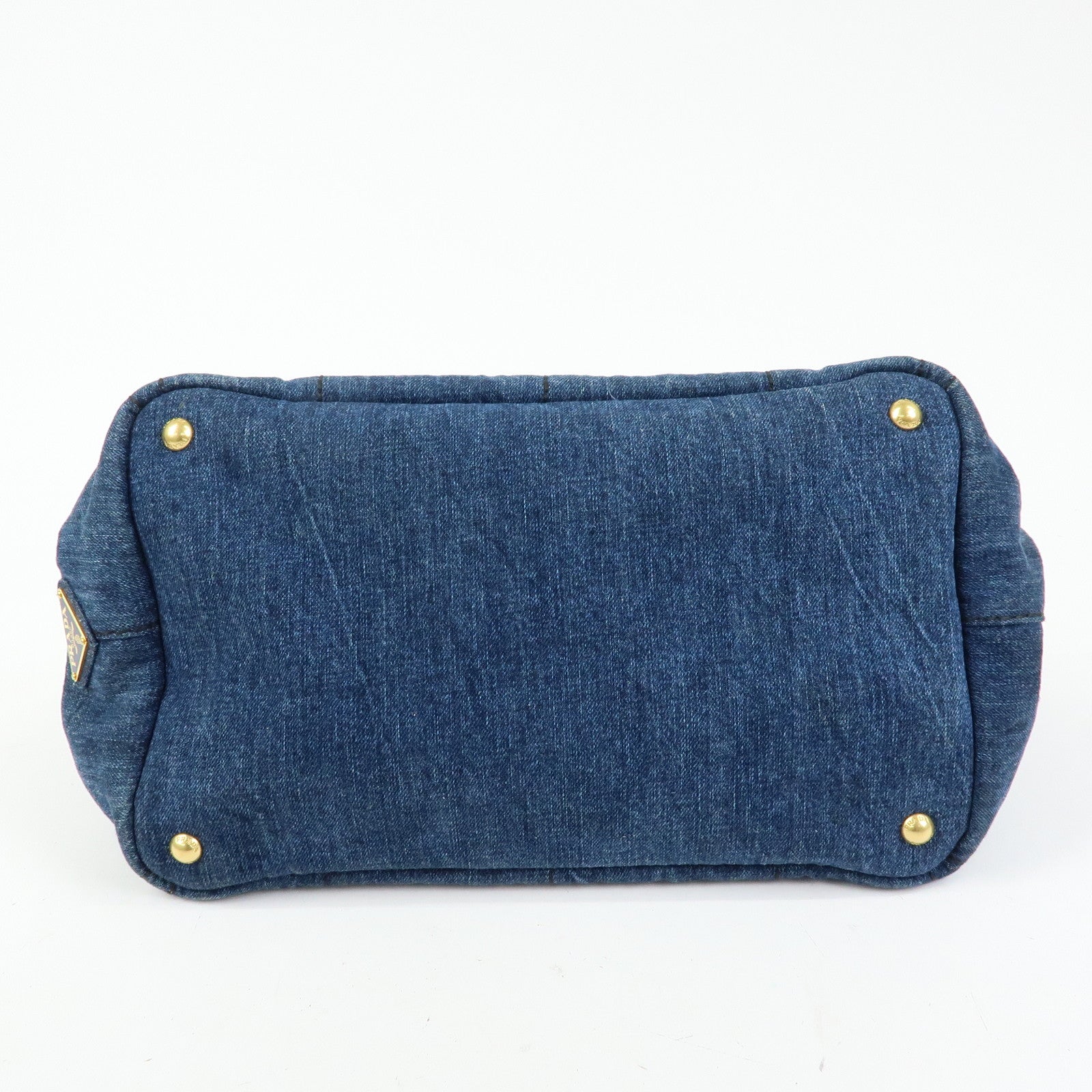 PRADA Triangle Logto Canapa Denim Tote Bag Hand Bag Blue B1877B