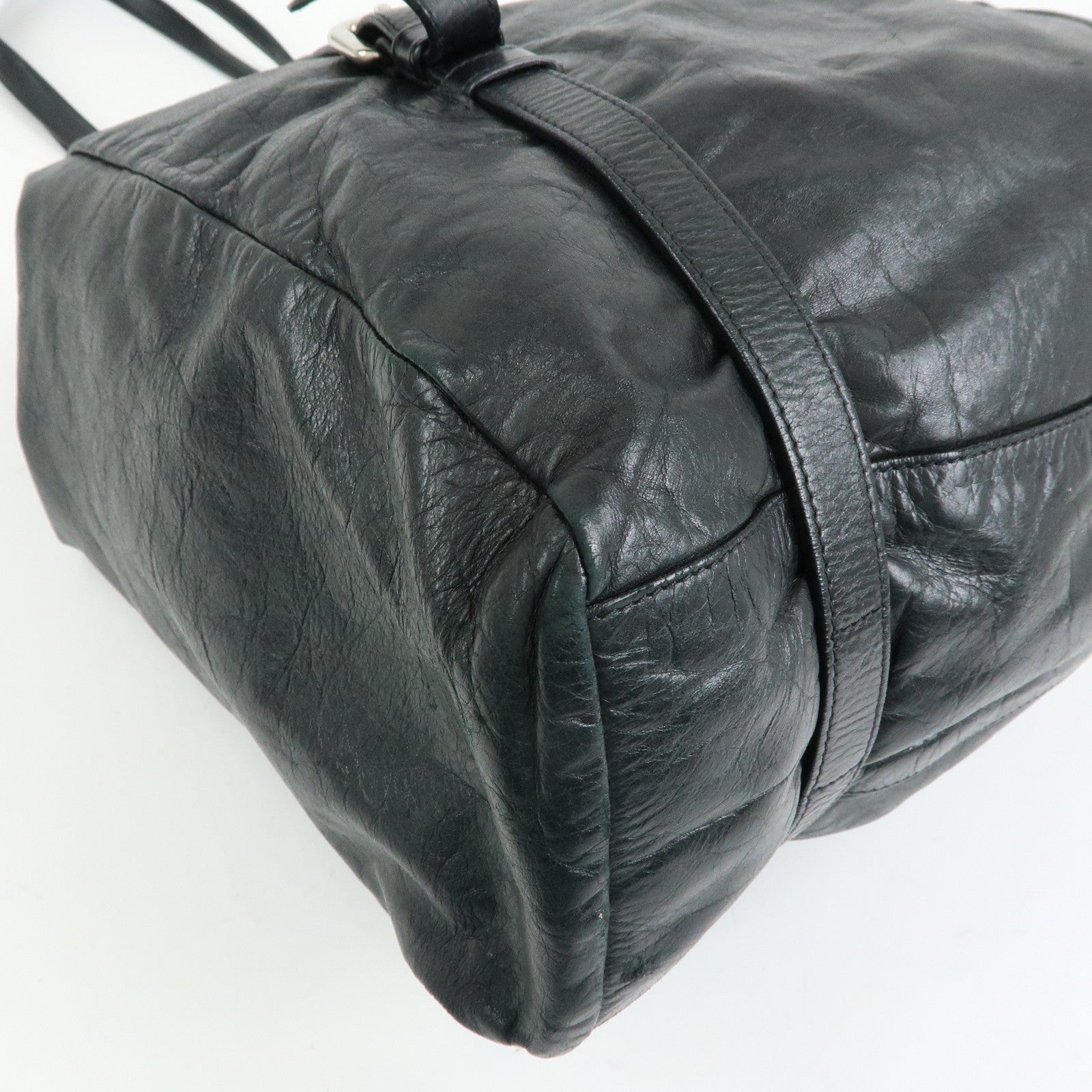 PRADA Logo Leather Shoulder Bag Tote Bag Black Silver