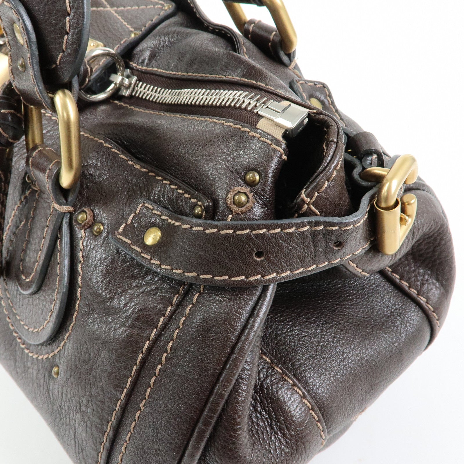 Chloe Paddington Leather Boston Bag Hand Bag Medium Dark Brown