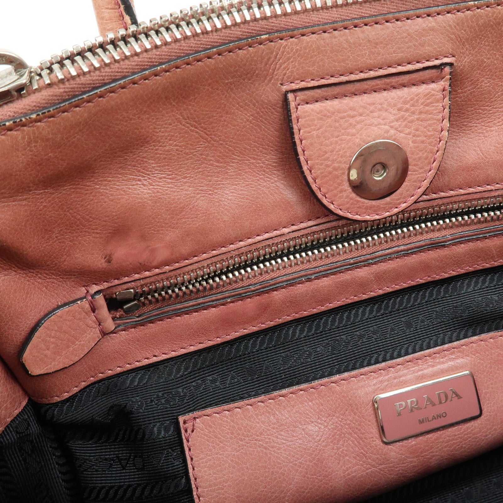 PRADA Triangle Logo Leather 2Way Tote Bag Hand Bag Pink B2625M