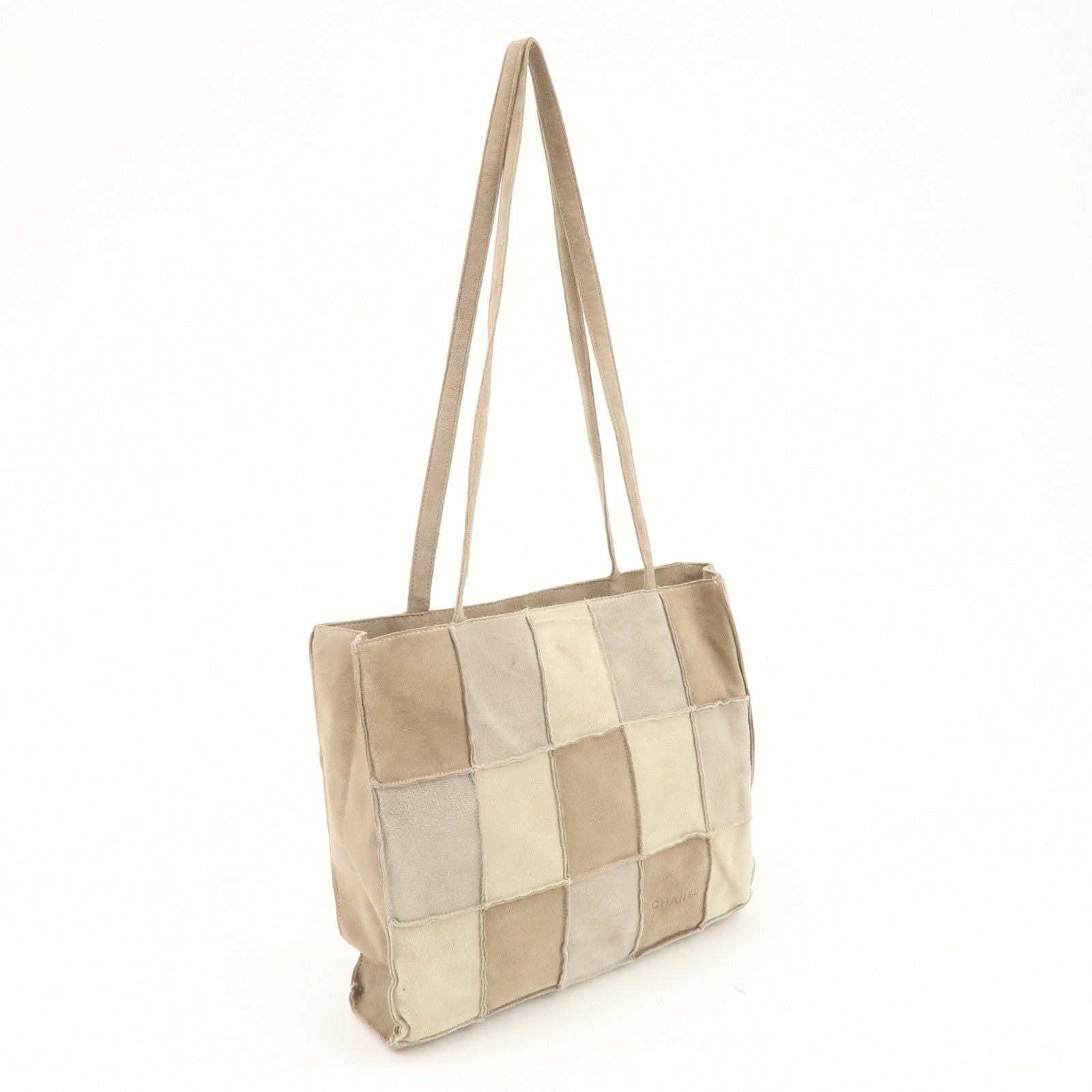 CHANEL Suede Shoulder Bag Tote Bag Patchwork Beige Brown