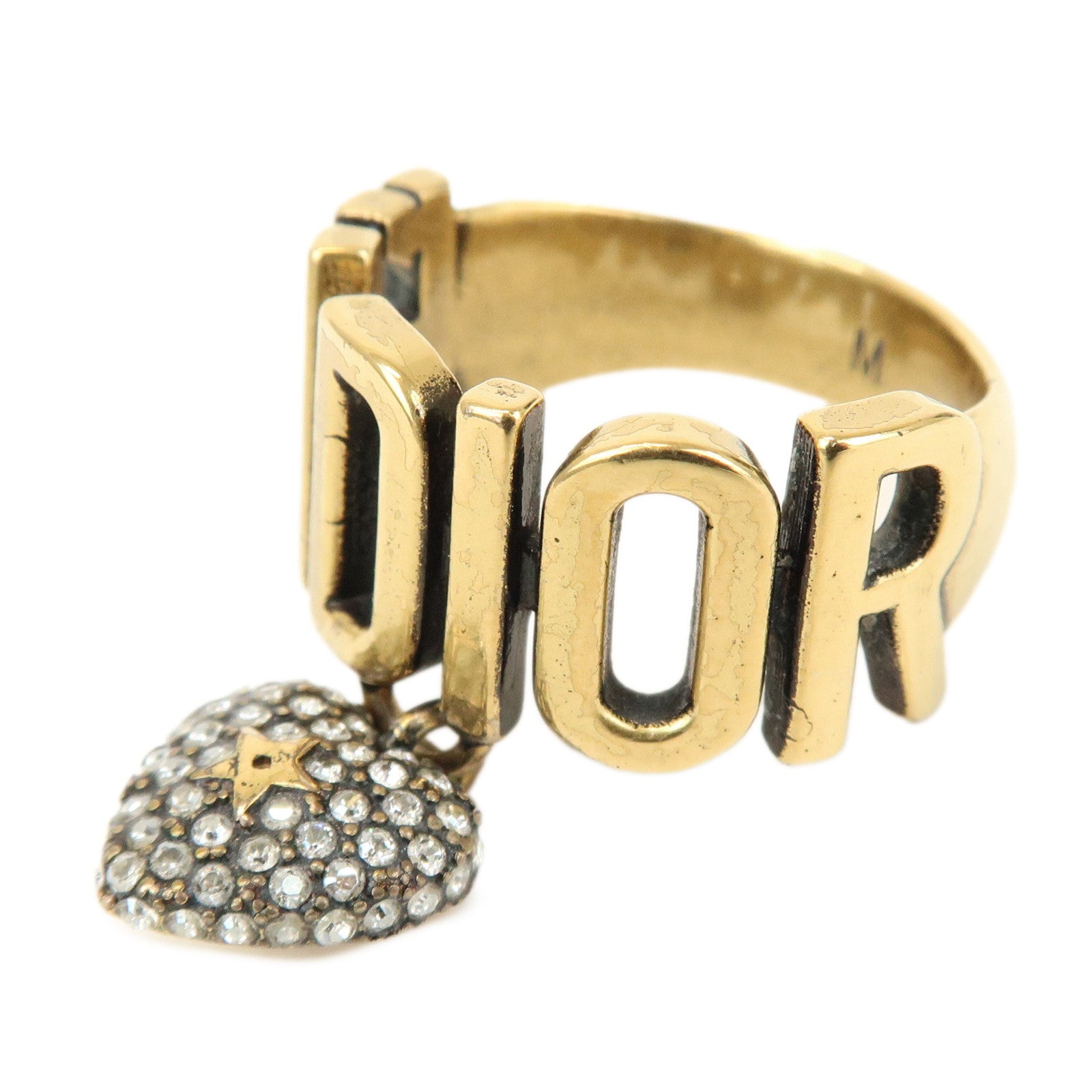 Christian Dior J'ADIOR Metal Rhinestone Star Heart Ring M Gold