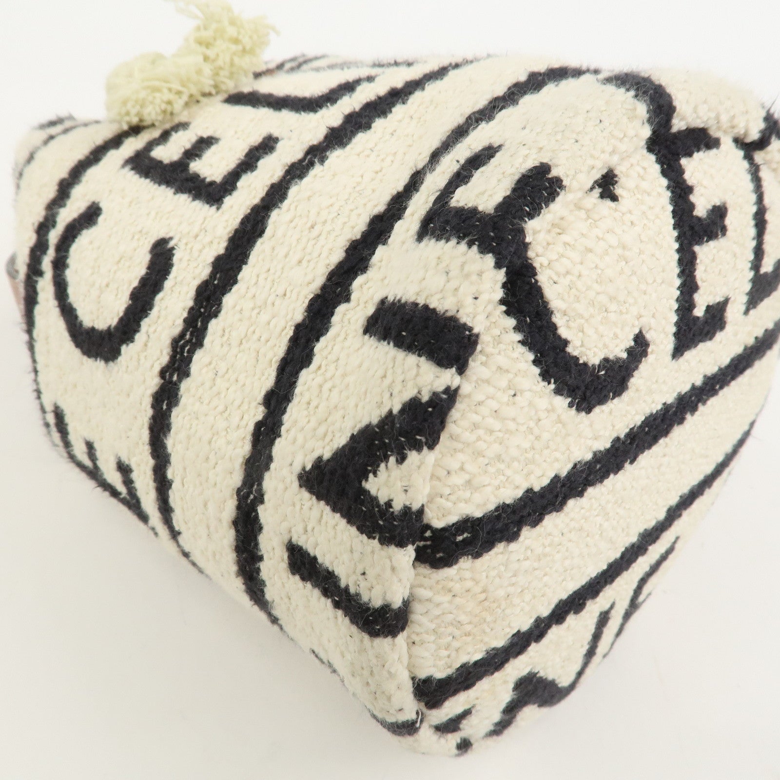 CELINE Teen Drawstring Canvas Leather Hand Bag Natural Brown