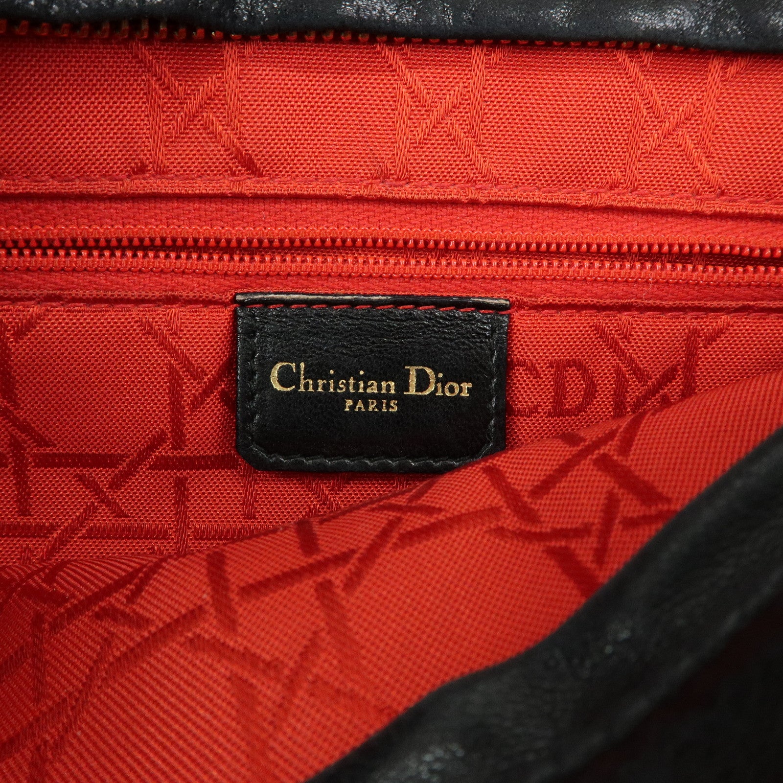 Christian Dior Canage Lady Dior Lamb Skin Hand Bag Black