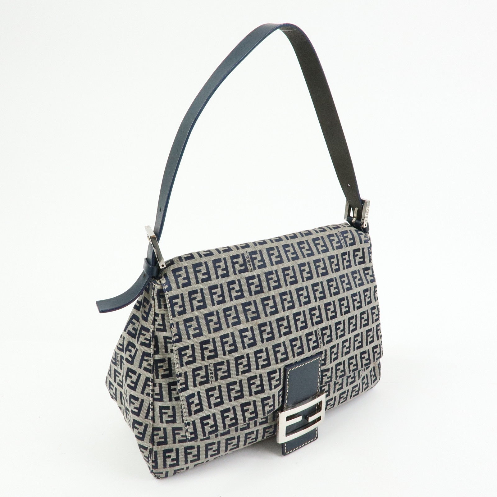 FENDI Zucchino Mamma Baguette Canvas Leather Shoulder Bag 26325 Auth Used F/S