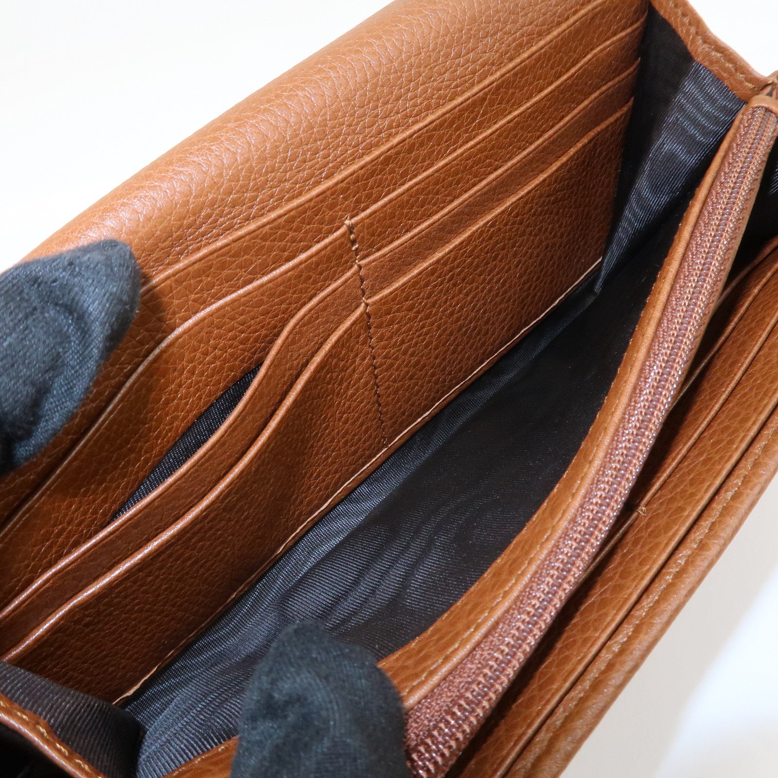 GUCCI Logo Leather Flap Long Wallet Brown 323396