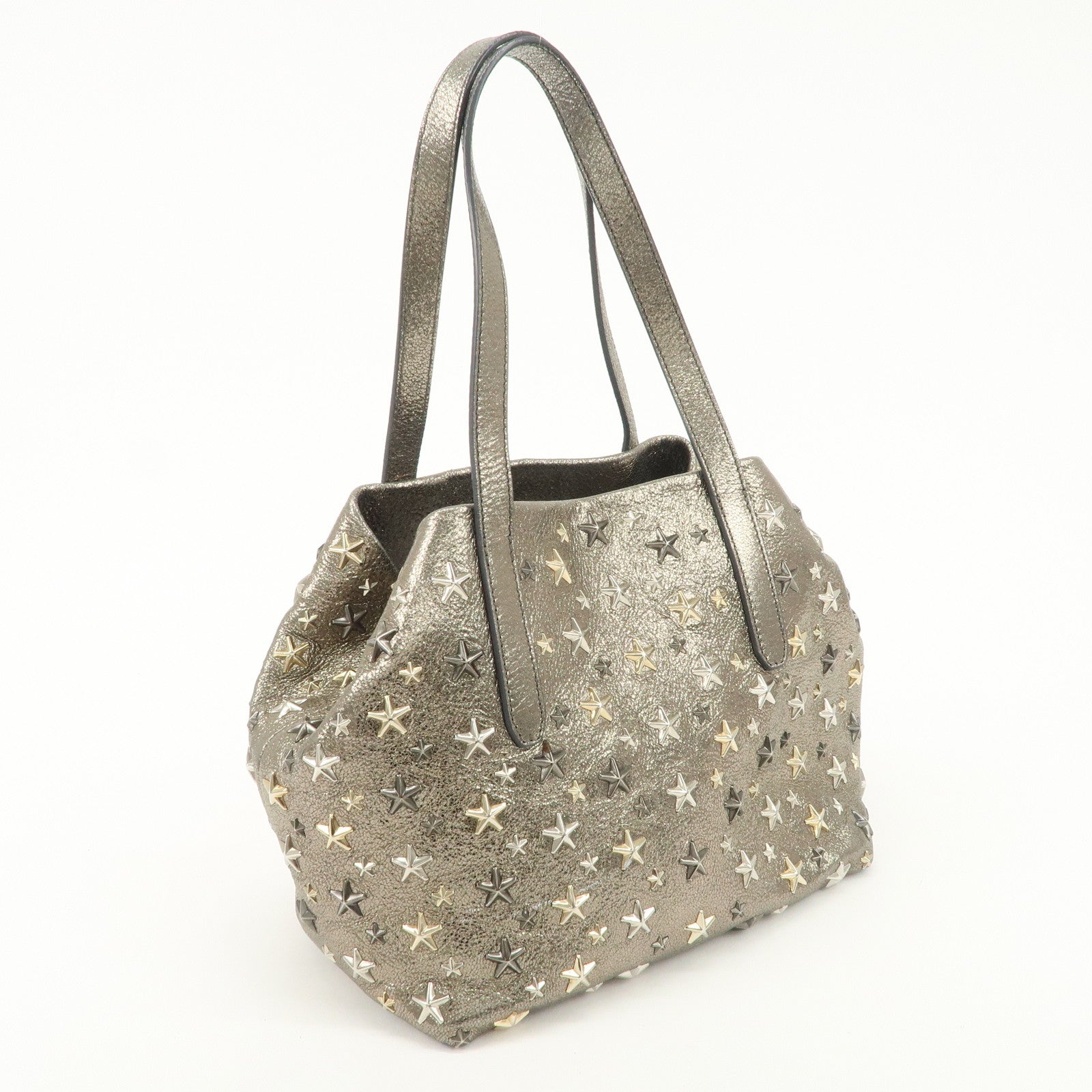 JIMMY CHOO Sophia Studs Leather Tote Bag Shoulder Bag Silver