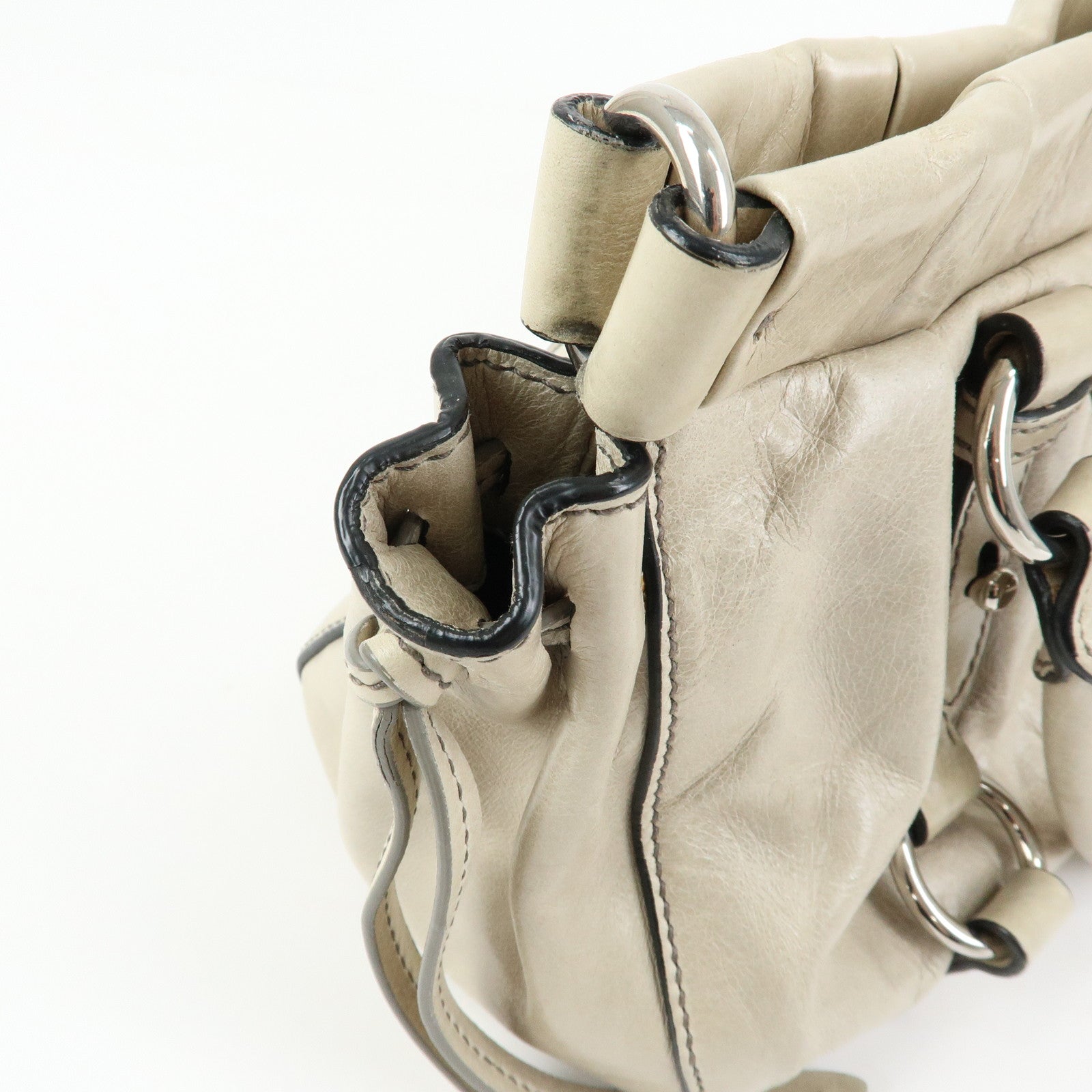 MIU MIU Logo Leather 2Way Bag Hand Bag Shoulder Bag Gray