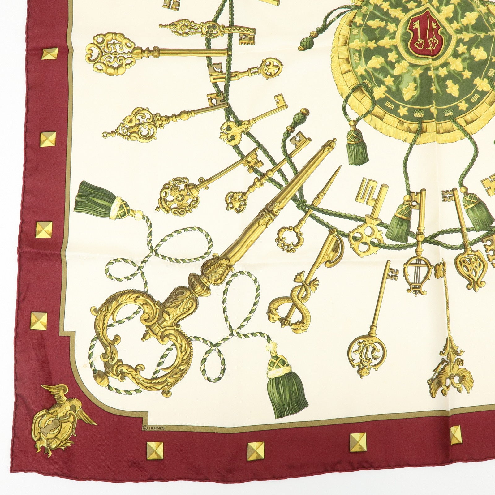 HERMES Carre 90 Set of 2 Silk 100% Scarf Black Gold Bordeaux
