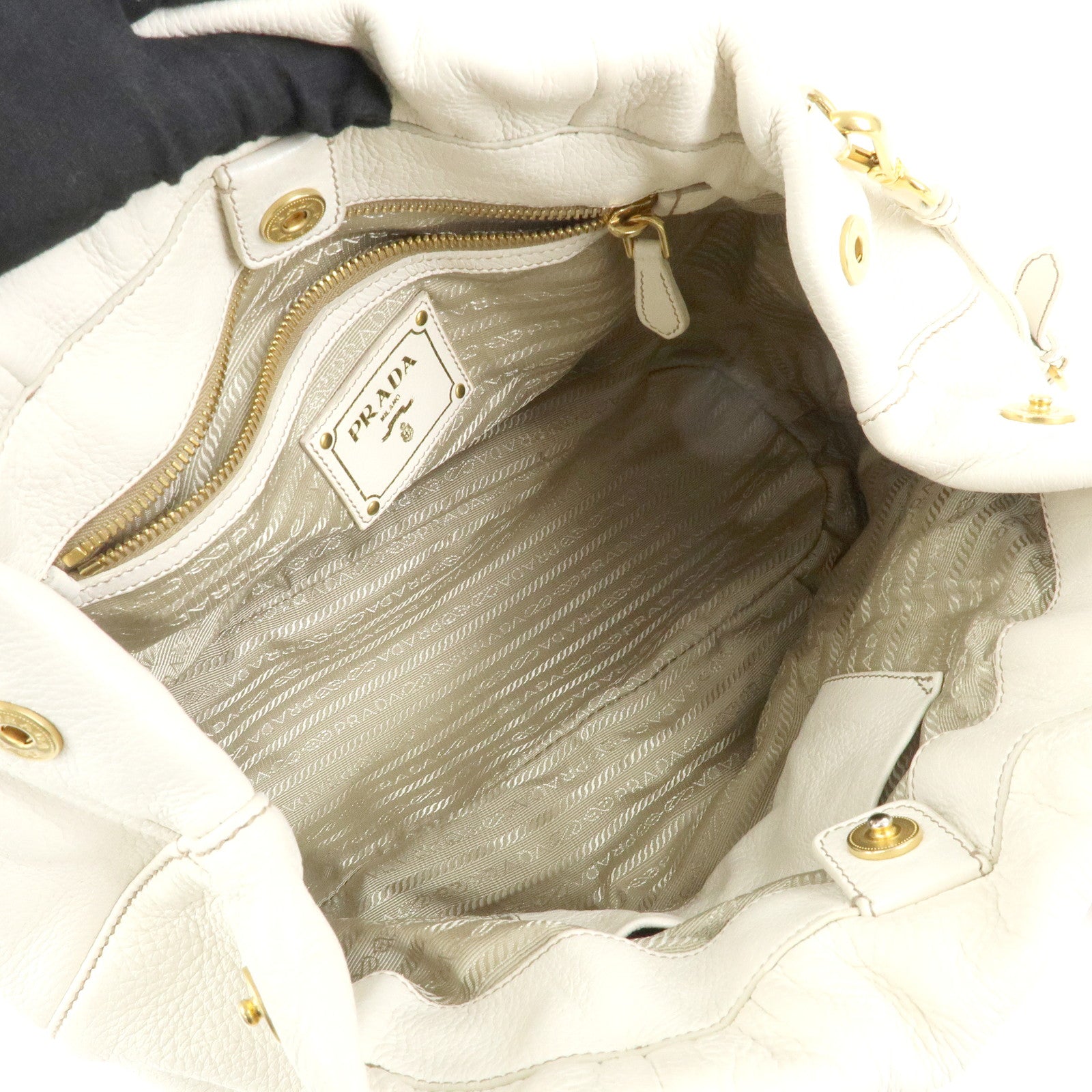 PRADA Leather 2Way Bag Hand Bag Shoulder Bag Ivory Brown BN1773