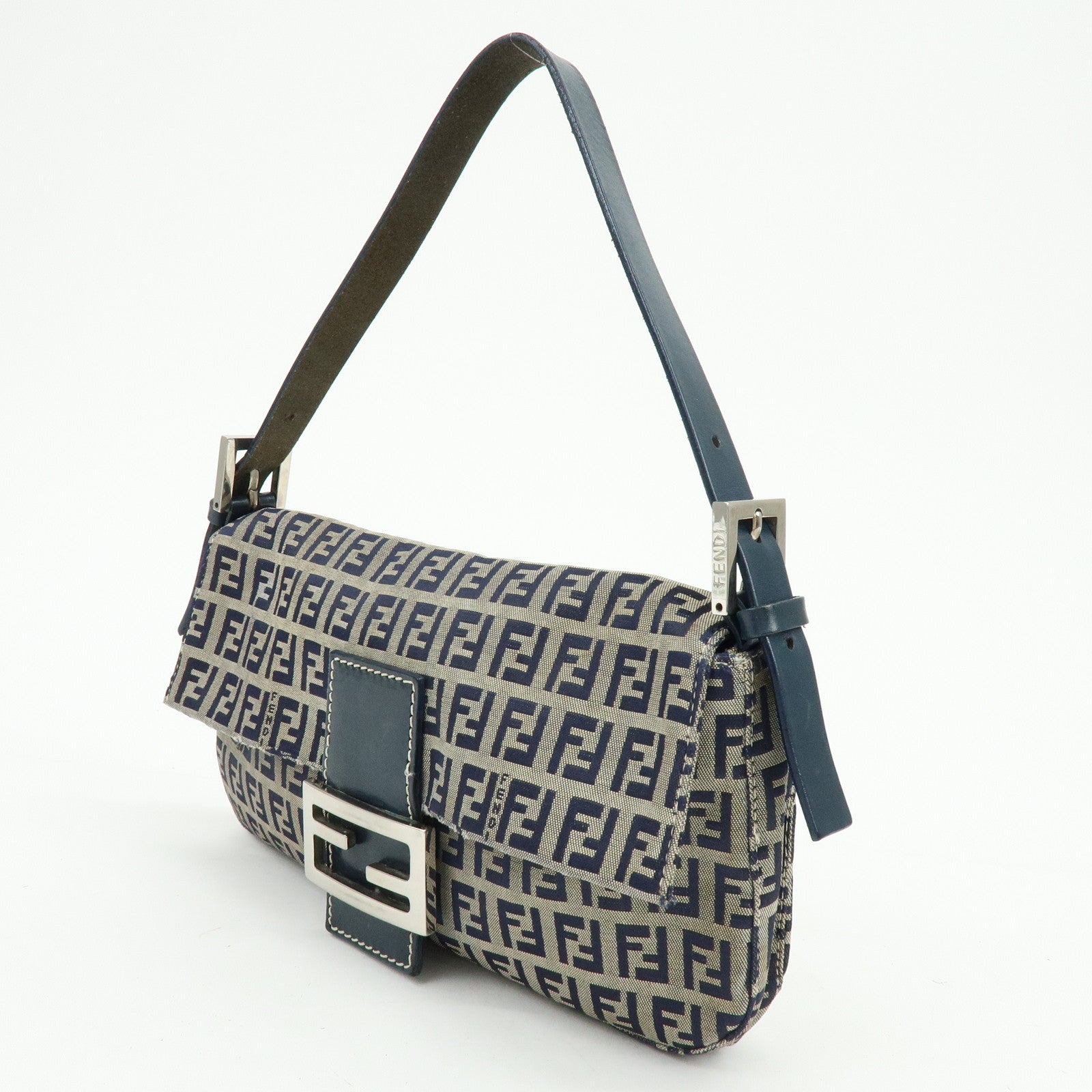 FENDI Mamma Baguette Zucchino Canvas Leather Shoulder Bag 26424