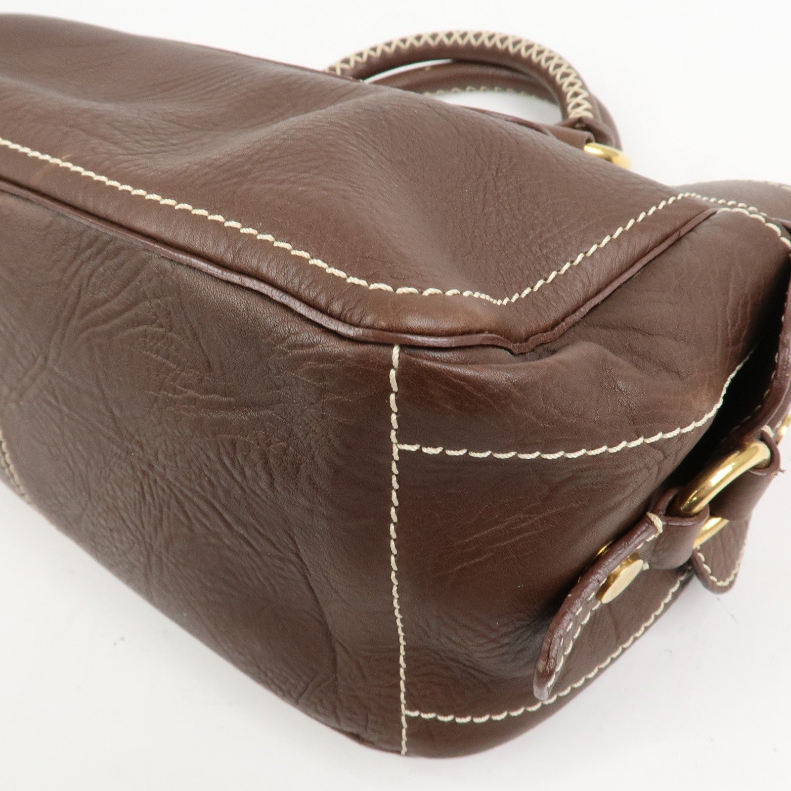 CELINE Leather Boogie Bag Hand Bag Tote Bag Brown Gold HDW