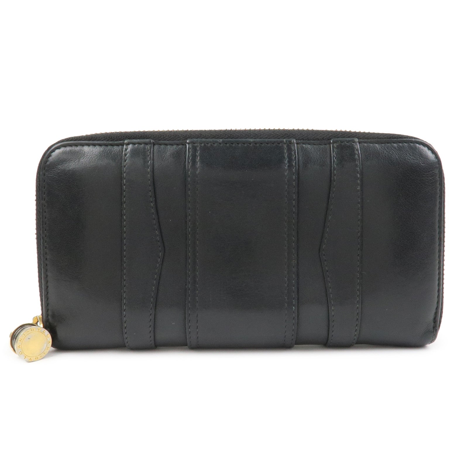 BVLGARI B-zero 1 Leather Zip Around Bi-fold Long Wallet Black