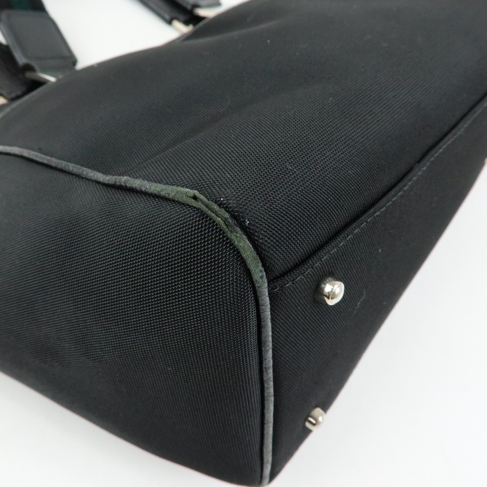 GUCCI Sherry Nylon Leather Tote Bag Hand Bag Black 145758