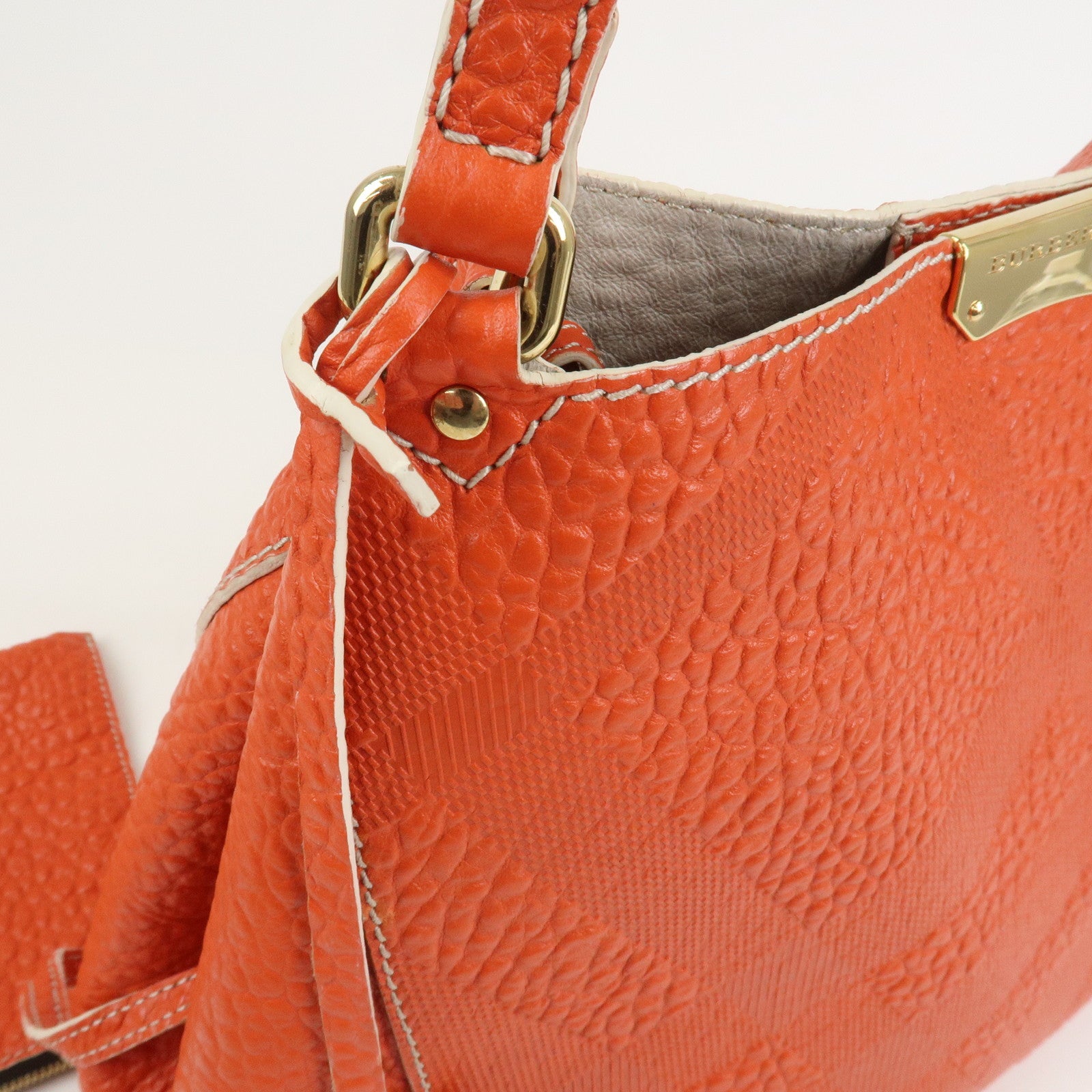 BURBERRY Logo Leather Shoulder Bag Hand Bag Orange