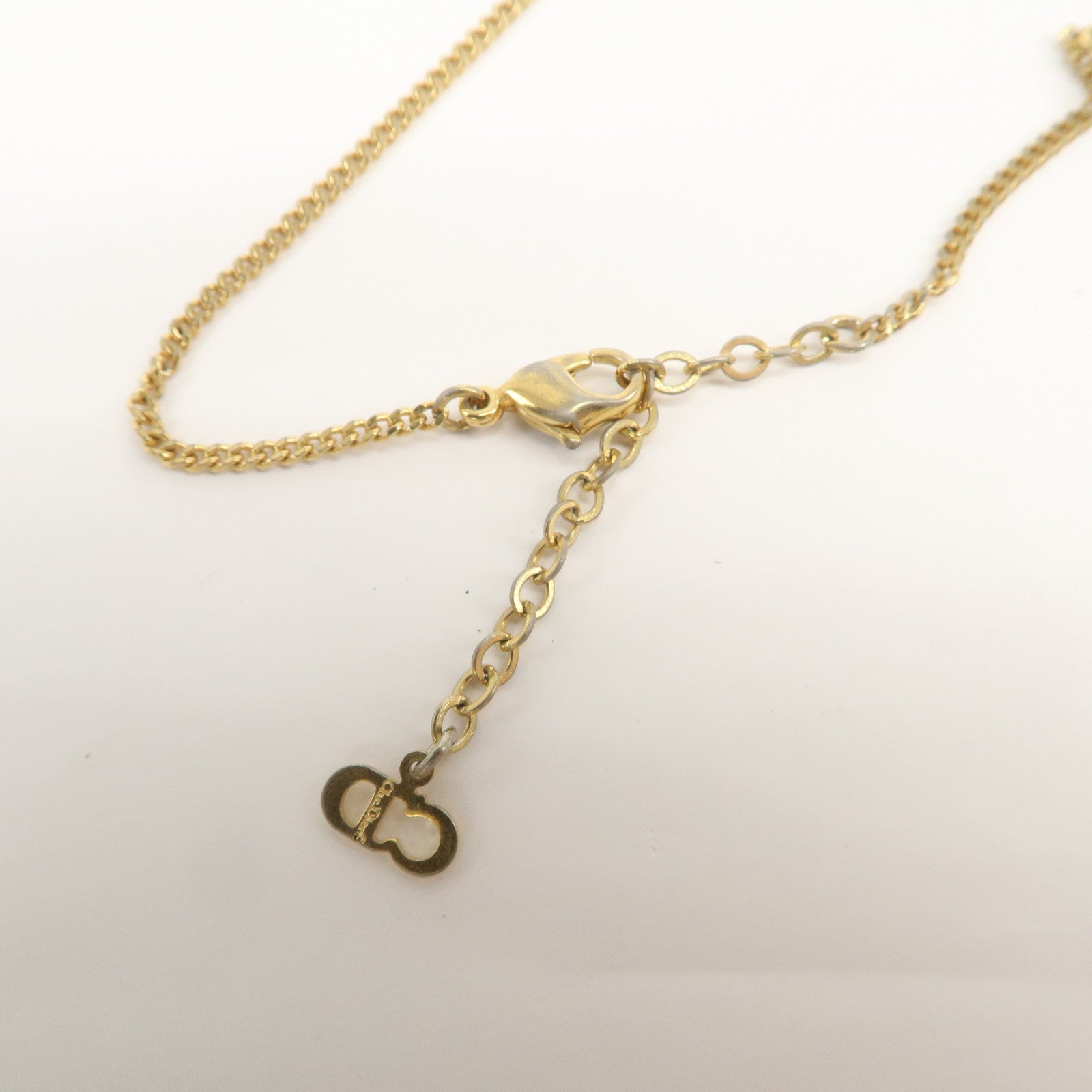 Christian Dior Logo Metal Rhinestone Necklace Gold
