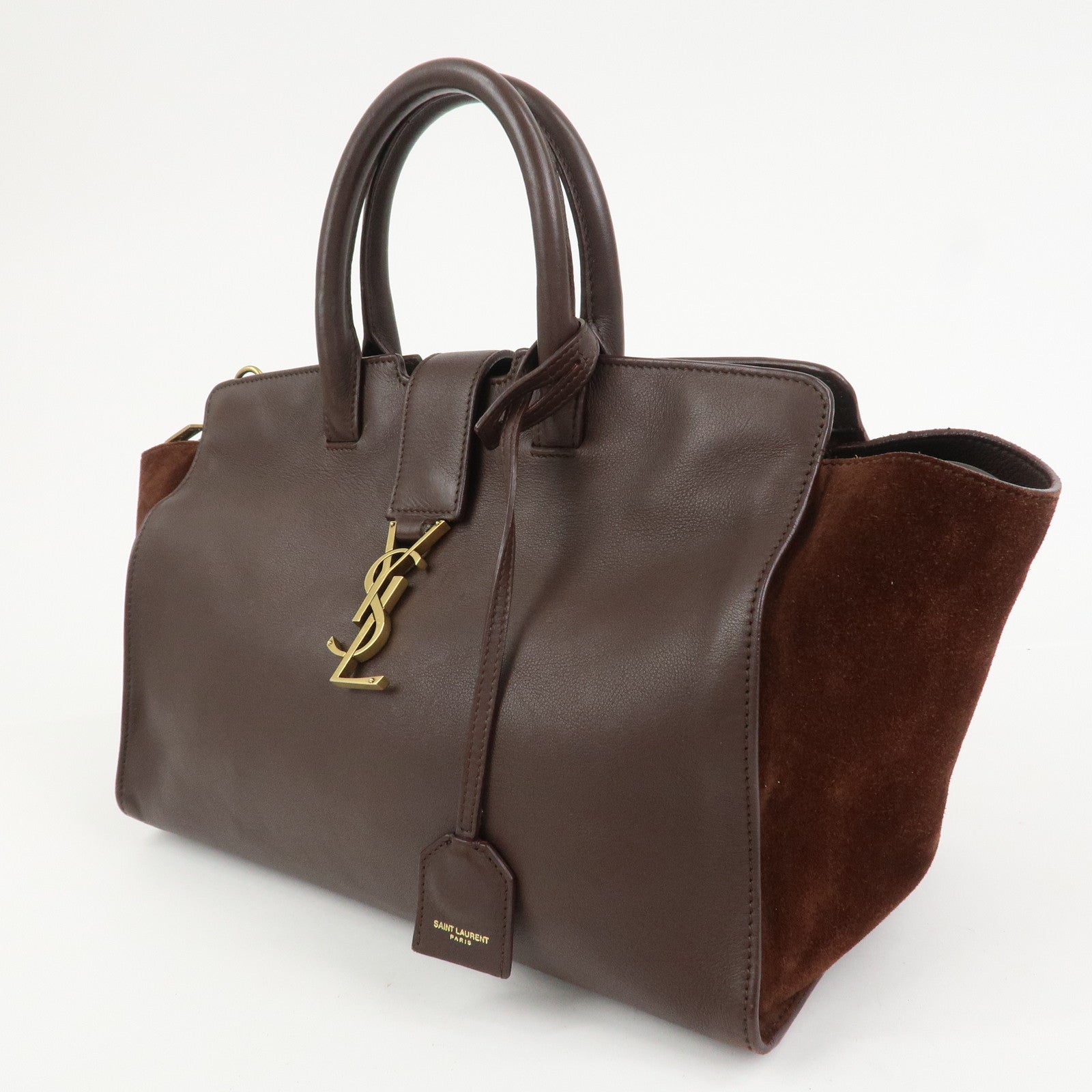 SAINT LAURENT Downtown Cabas Leather Suede 2WAY Bag Hand Bag Brown