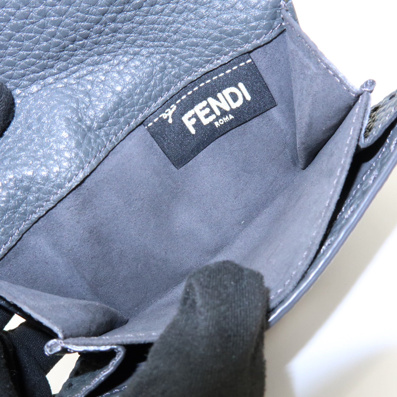FENDI Selleria Leather Tri-fold Compact Wallet Gray 8M0359