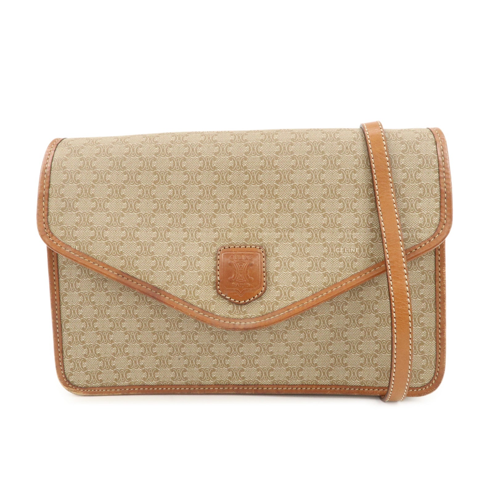 CELINE C Macadam 2Way Bag Shoulder Bag Clutch Bag Beige Brown