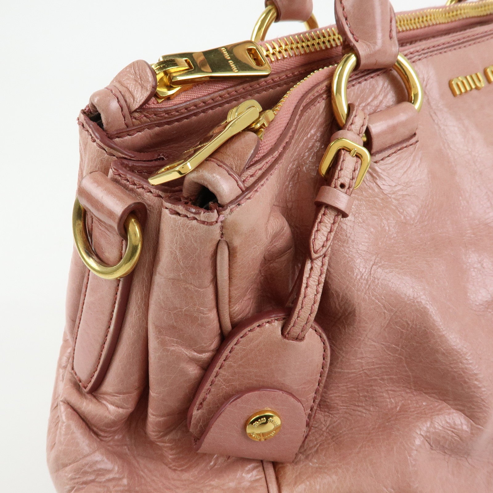 MIU MIU Vitello Shine Leather 2Way Bag Shoulder Bag Pink RN1091