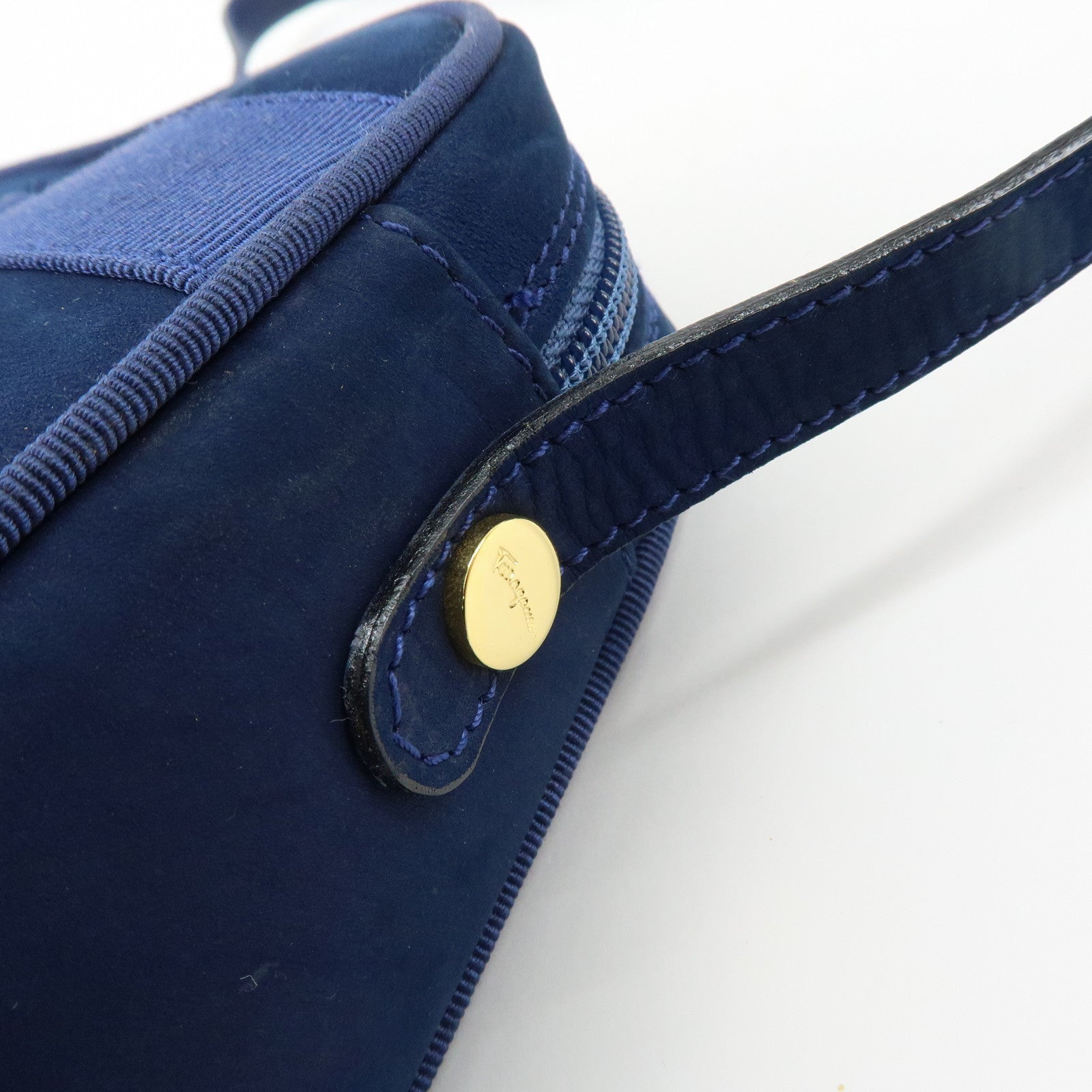 Ferragamo Vara Suede Shoulder Bag Crossbody Bag Camera Bag Navy