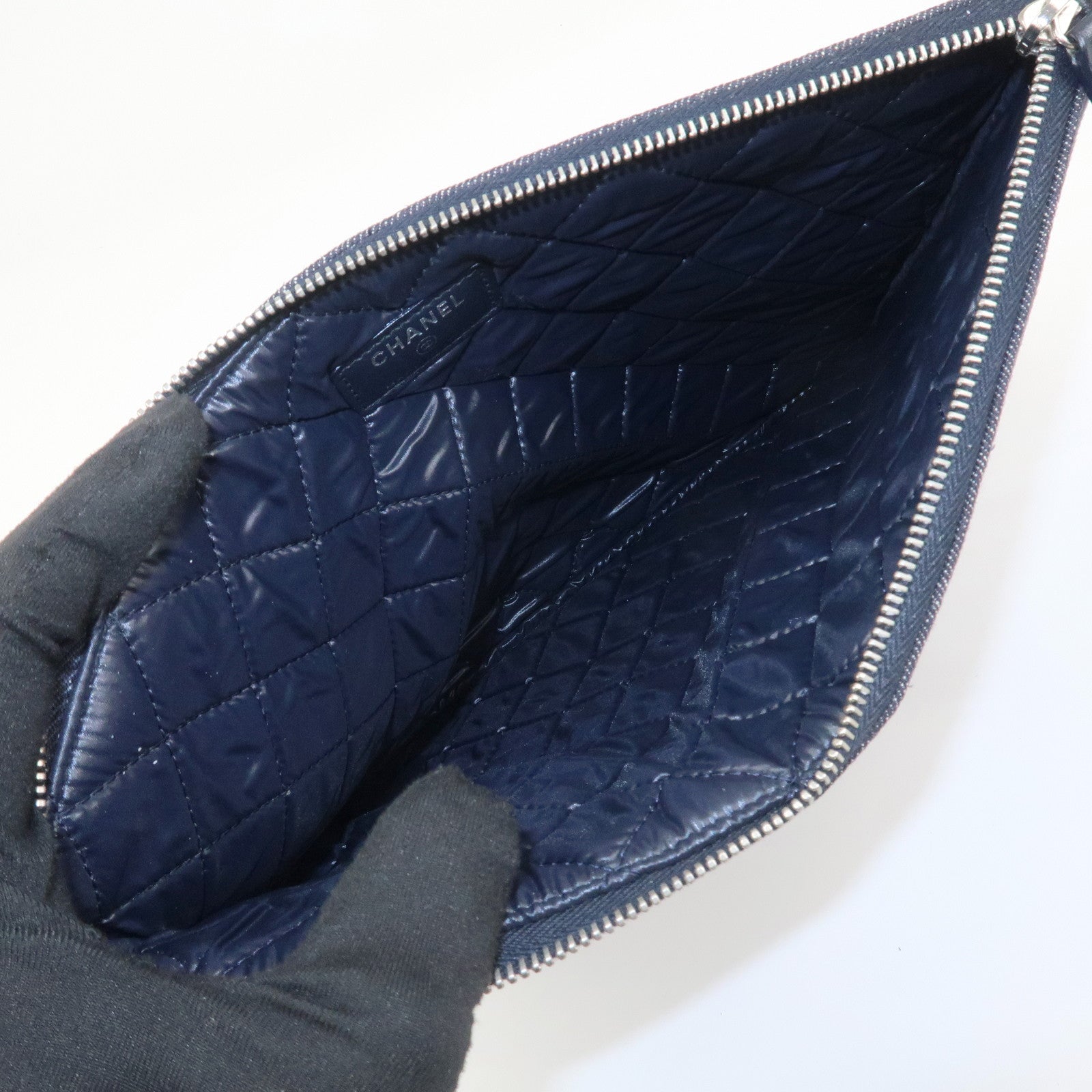 CHANEL Deauville Canvas Denim Clutch Bag Pouch Denim A80802