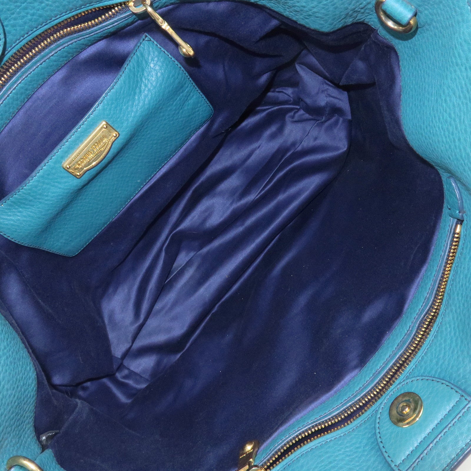 MIU MIU Logo Leather 2Way Bag Hand Bag Shoulder Bag Blue RR1905