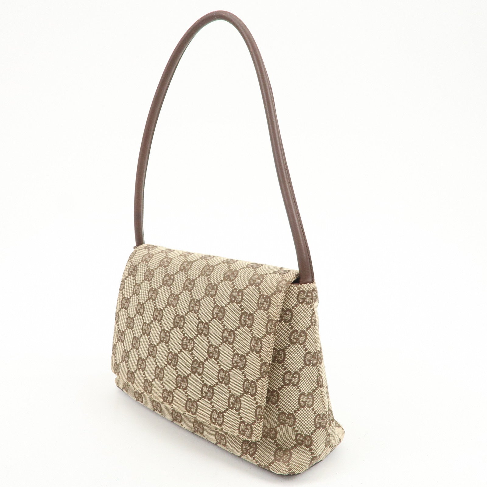 GUCCI GG Monogram Canvas Leather Shoulder Bag Beige Brown 90646