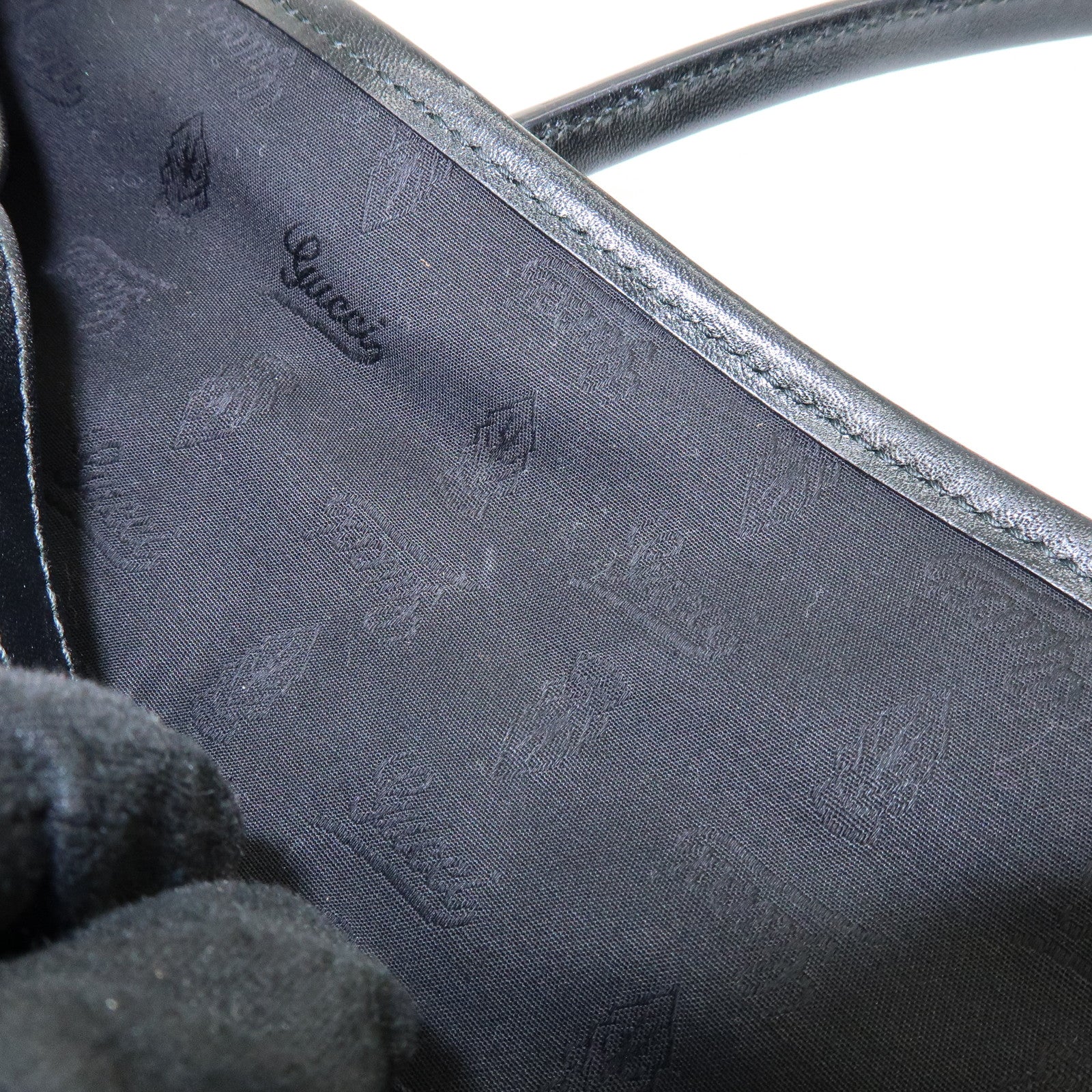 GUCCI Interlocking G Leather Tote Bag Hand Bag Black 232957