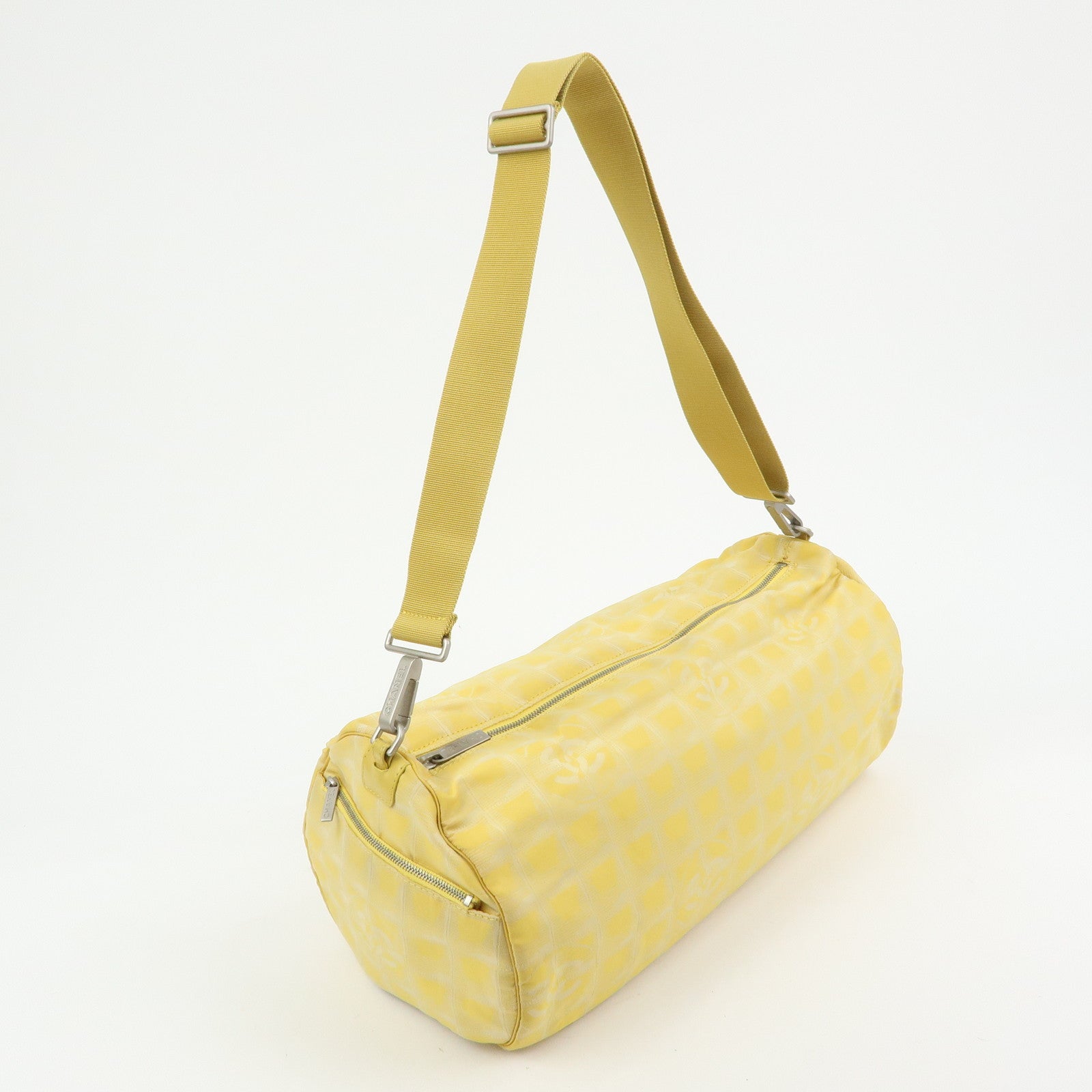 CHANEL New Travel Line Nylon Jacquard Leather Drum Bag Yellow