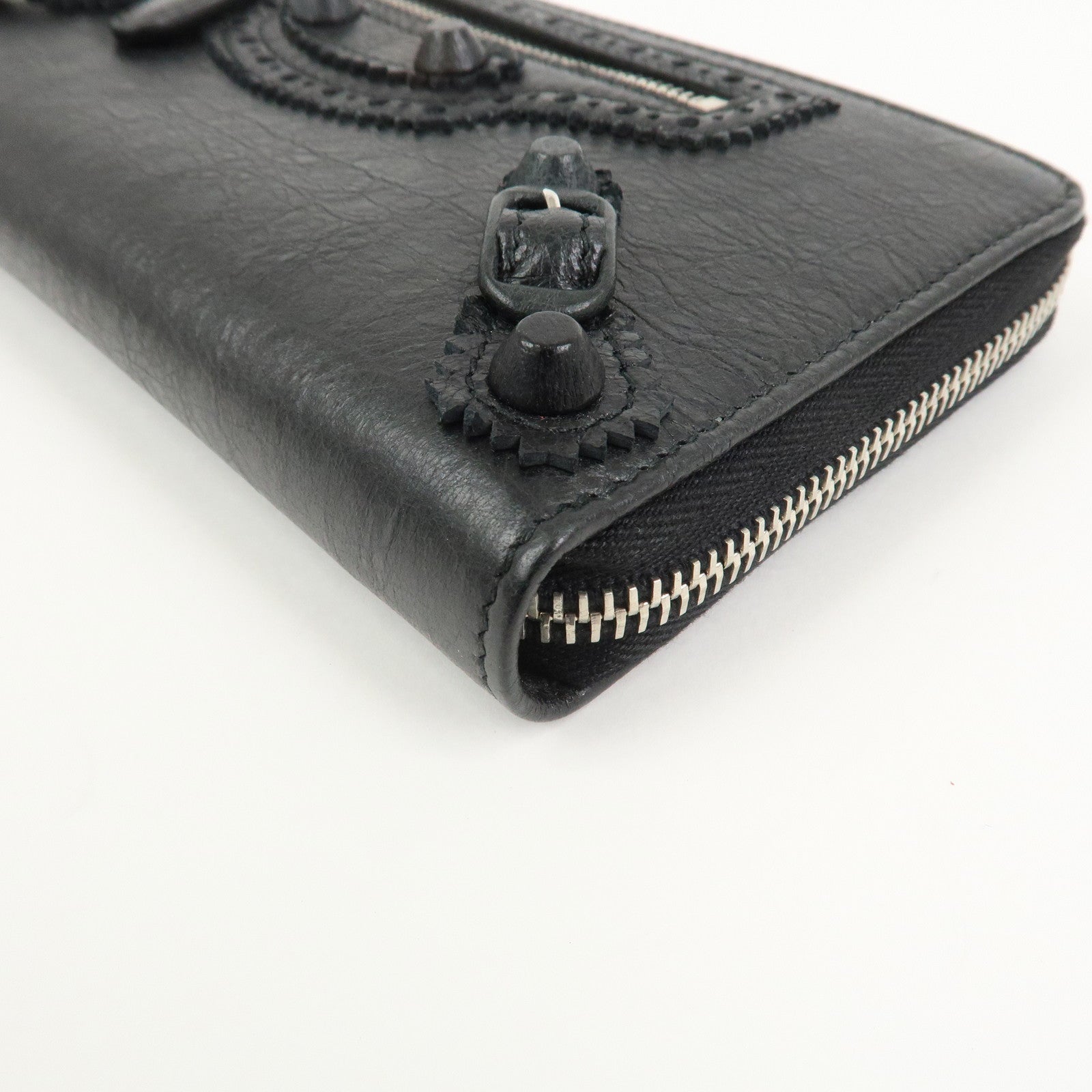 BALENCIAGA Giant Continental Leather Round Zippy Long Wallet Black