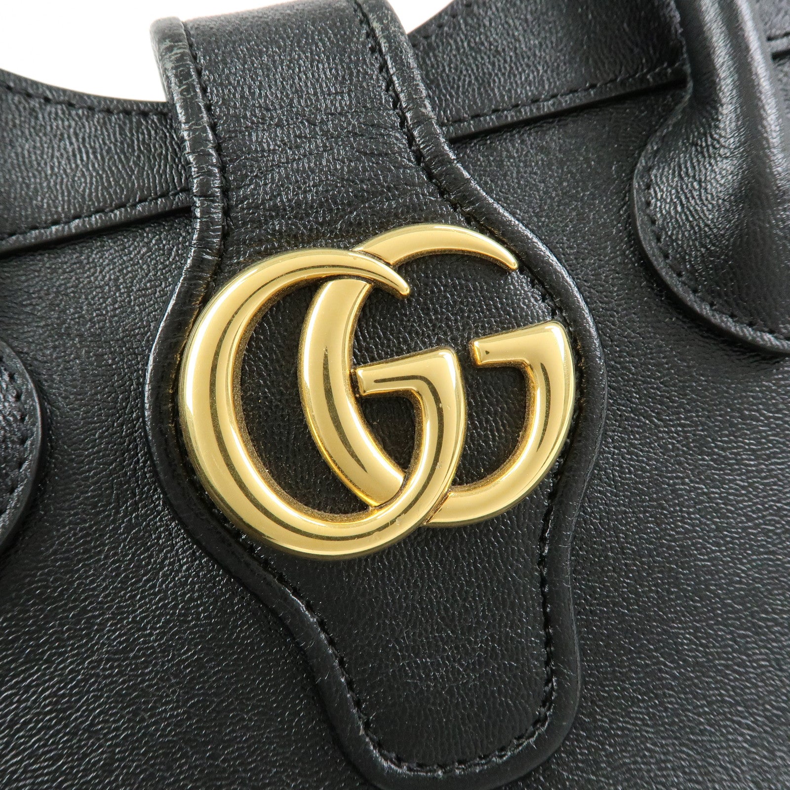 GUCCI GG Marmont Top Handle Leather 2Way Bag Hand Bag Black 658450