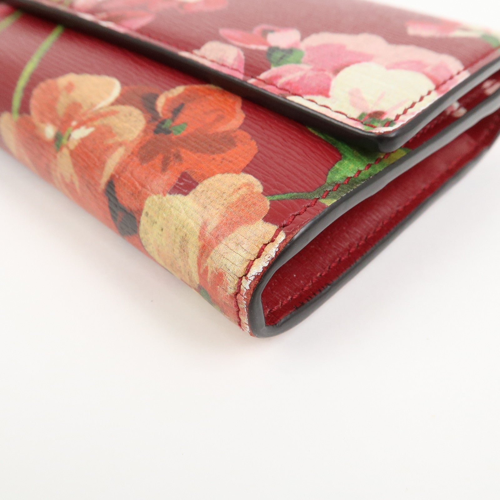 GUCCI Leather Long Wallet Flower Print Red 410100