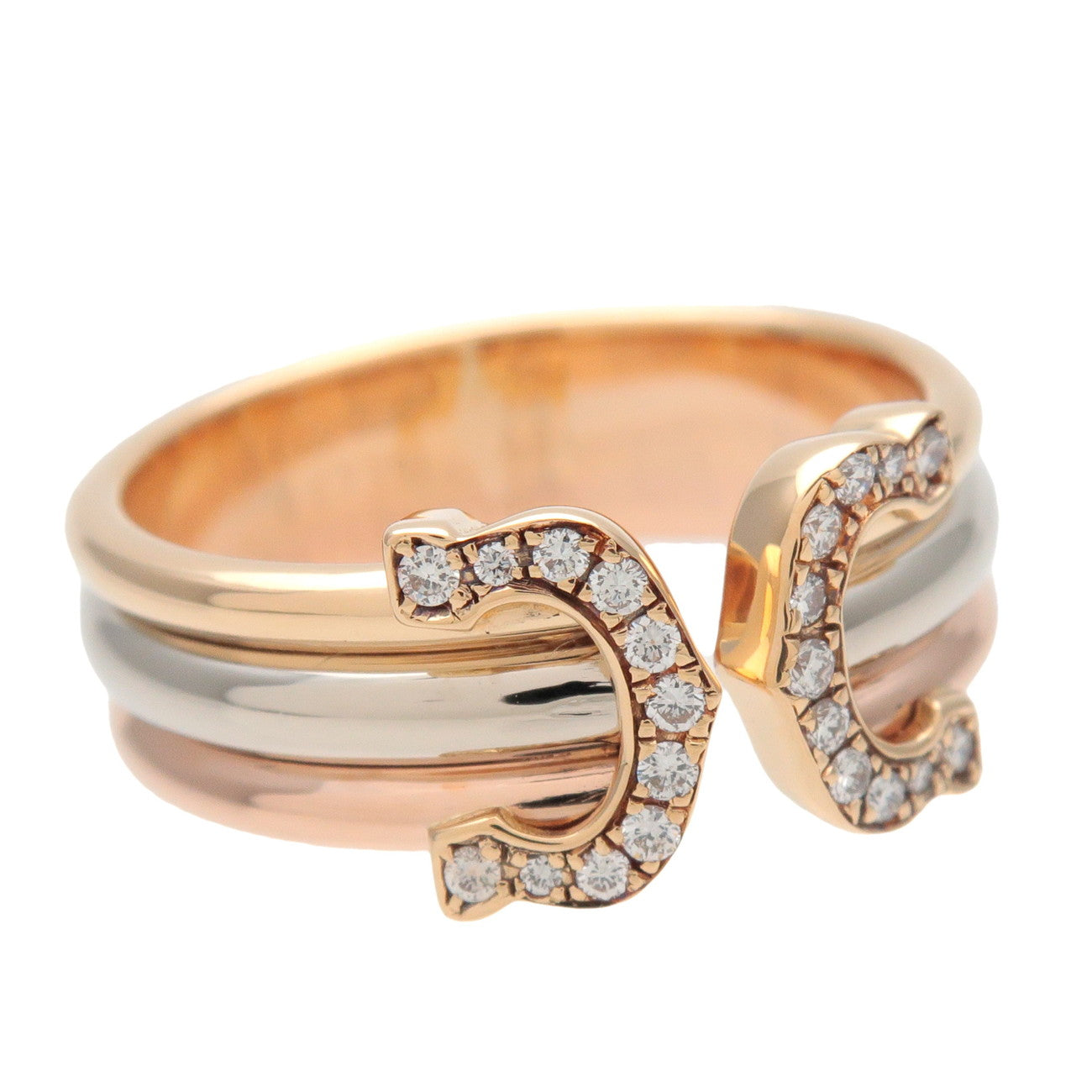 Cartier 2C Diamond Ring SM Three Color 750YG/PG/WG #48 US4.5 EU49