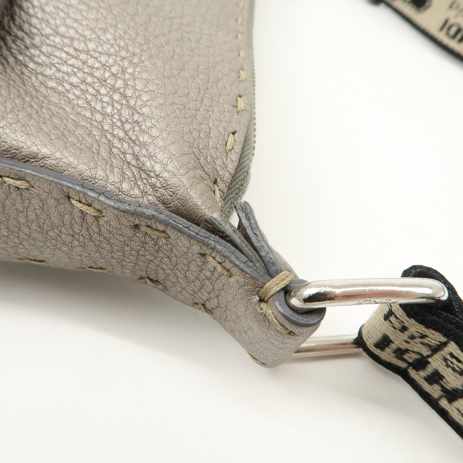 FENDI Selleria Leather Shoulder Bag Crossbody Bag Gray 8BT092