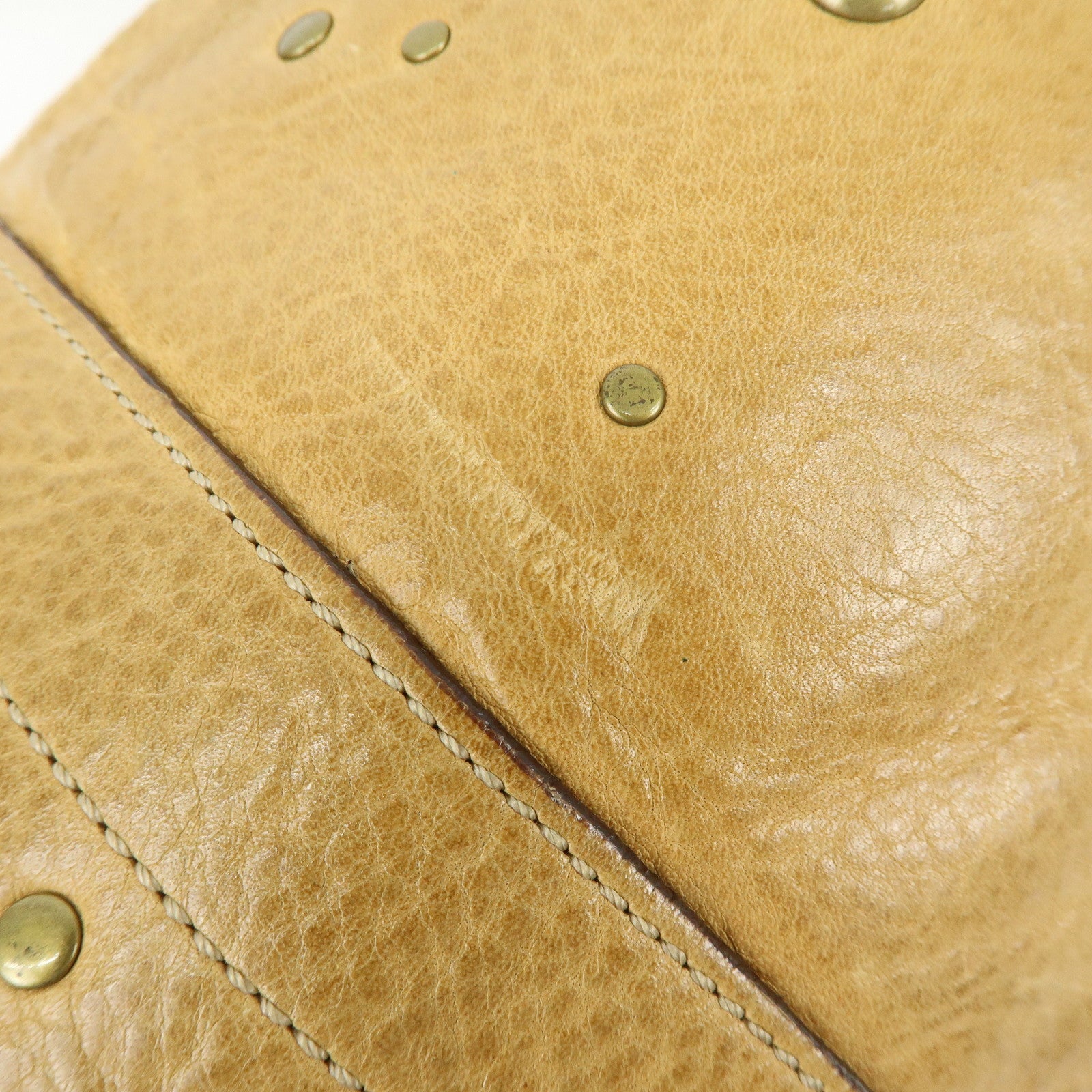 COACH Leather Shoulder Bag Hand Bag Studs Camel